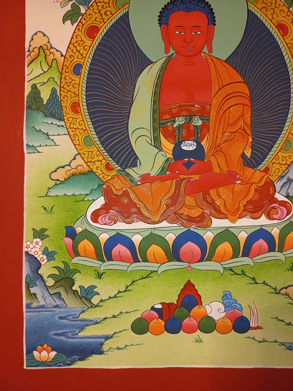 Amitabha Buddha Thangka Hand-Painted Tibetan Buddhist Art | Compassion, Pure Land & Meditation Wall Decor
