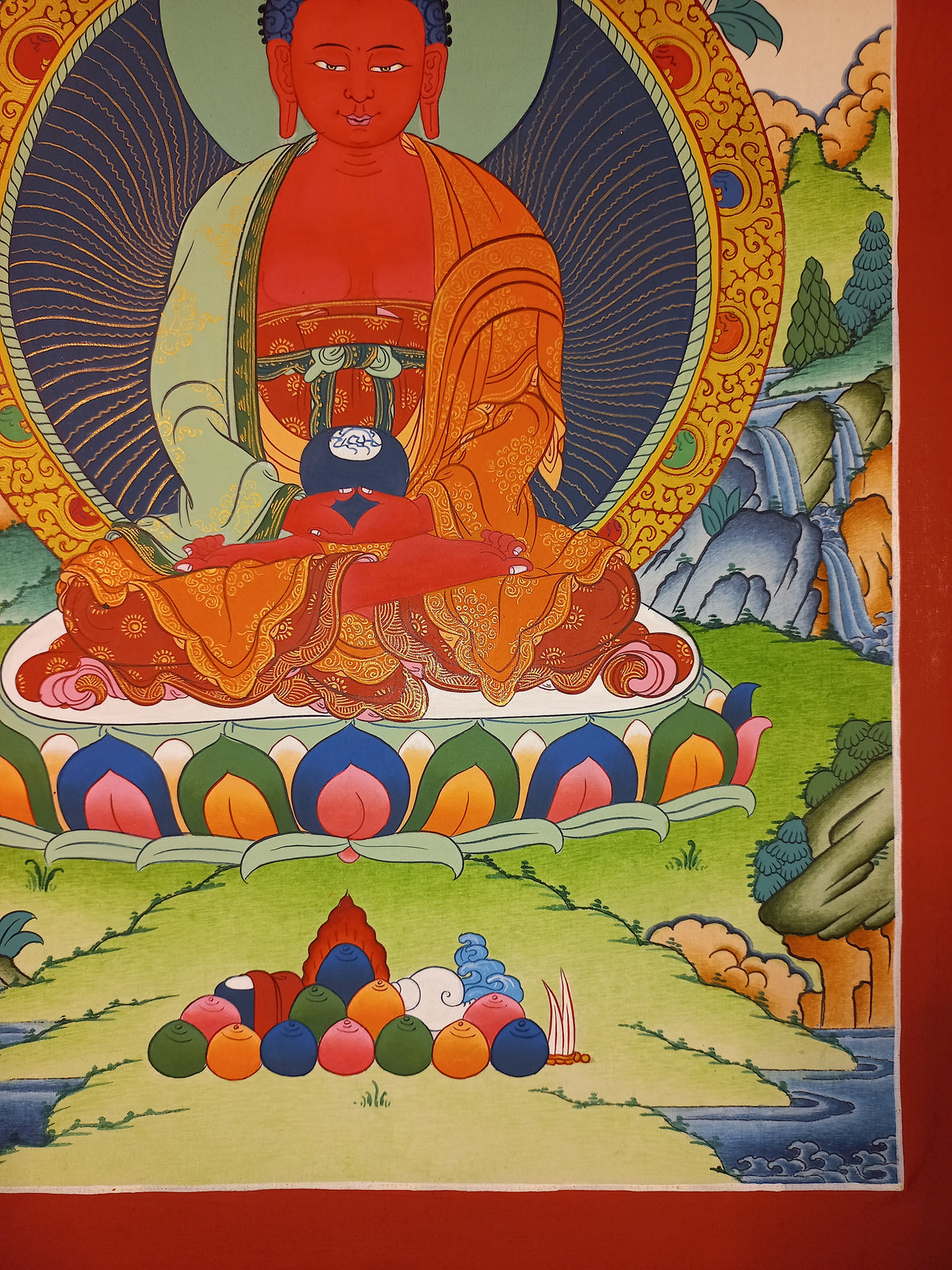 Amitabha Buddha Thangka Hand-Painted Tibetan Buddhist Art | Compassion, Pure Land & Meditation Wall Decor