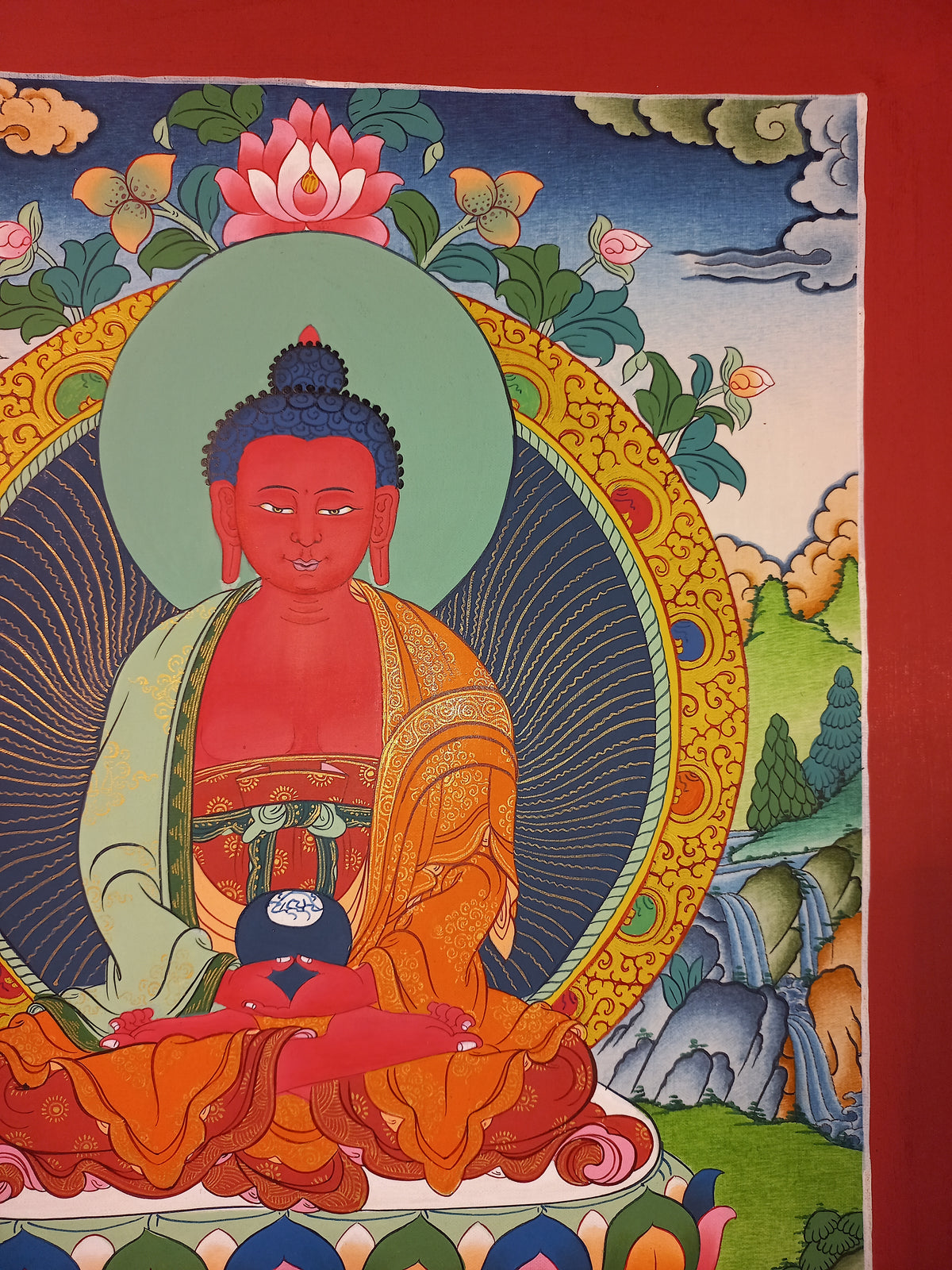 Amitabha Buddha Thangka Hand-Painted Tibetan Buddhist Art | Compassion, Pure Land & Meditation Wall Decor