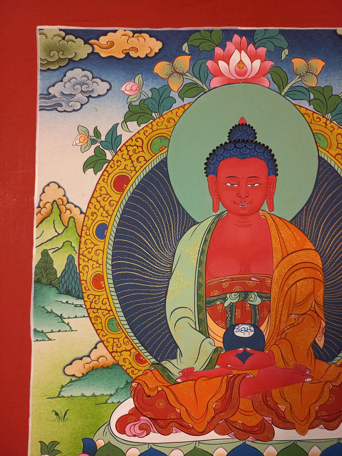 Amitabha Buddha Thangka Hand-Painted Tibetan Buddhist Art | Compassion, Pure Land & Meditation Wall Decor
