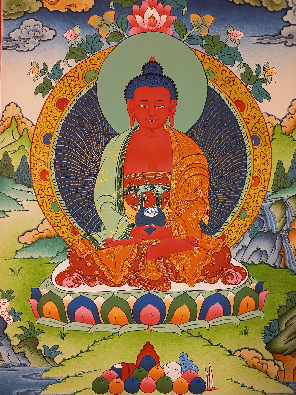 Amitabha Buddha Thangka Hand-Painted Tibetan Buddhist Art | Compassion, Pure Land & Meditation Wall Decor