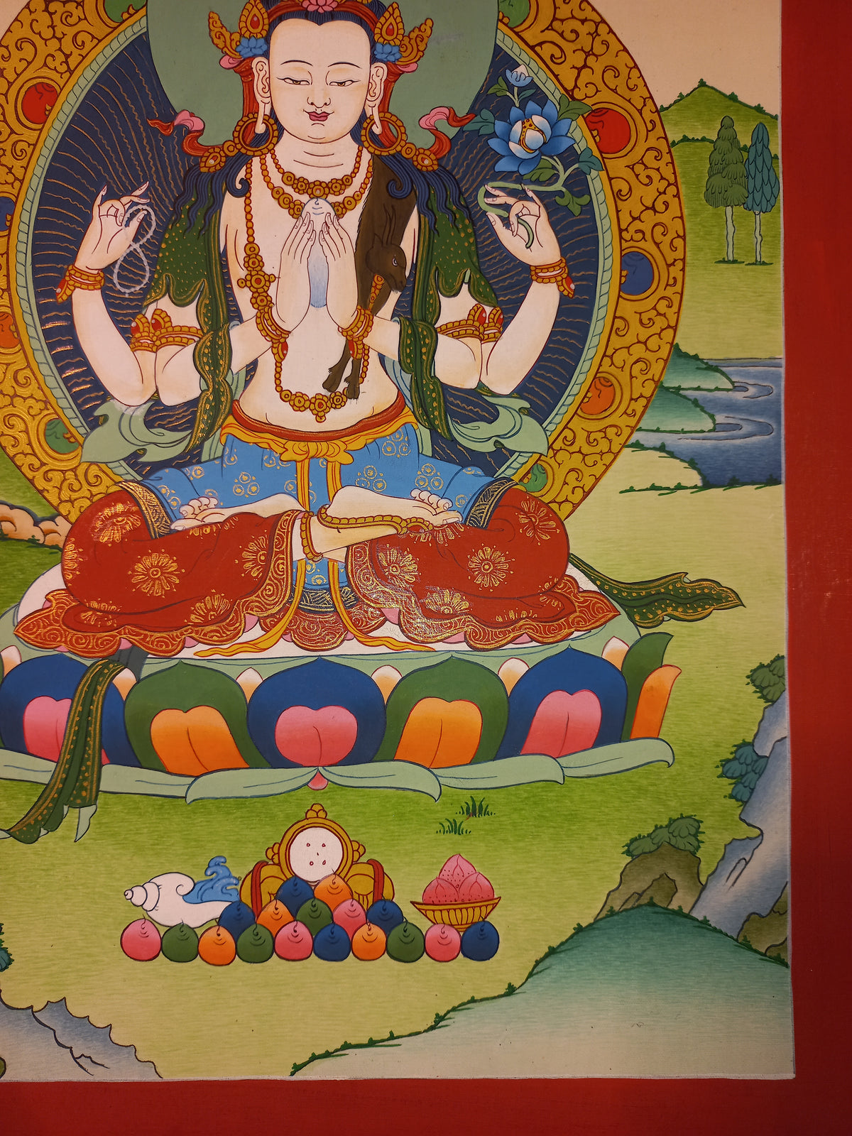 Chenrezig Thangka – Hand-Painted Tibetan Buddhist Art | Meditation & Protection Wall Decor