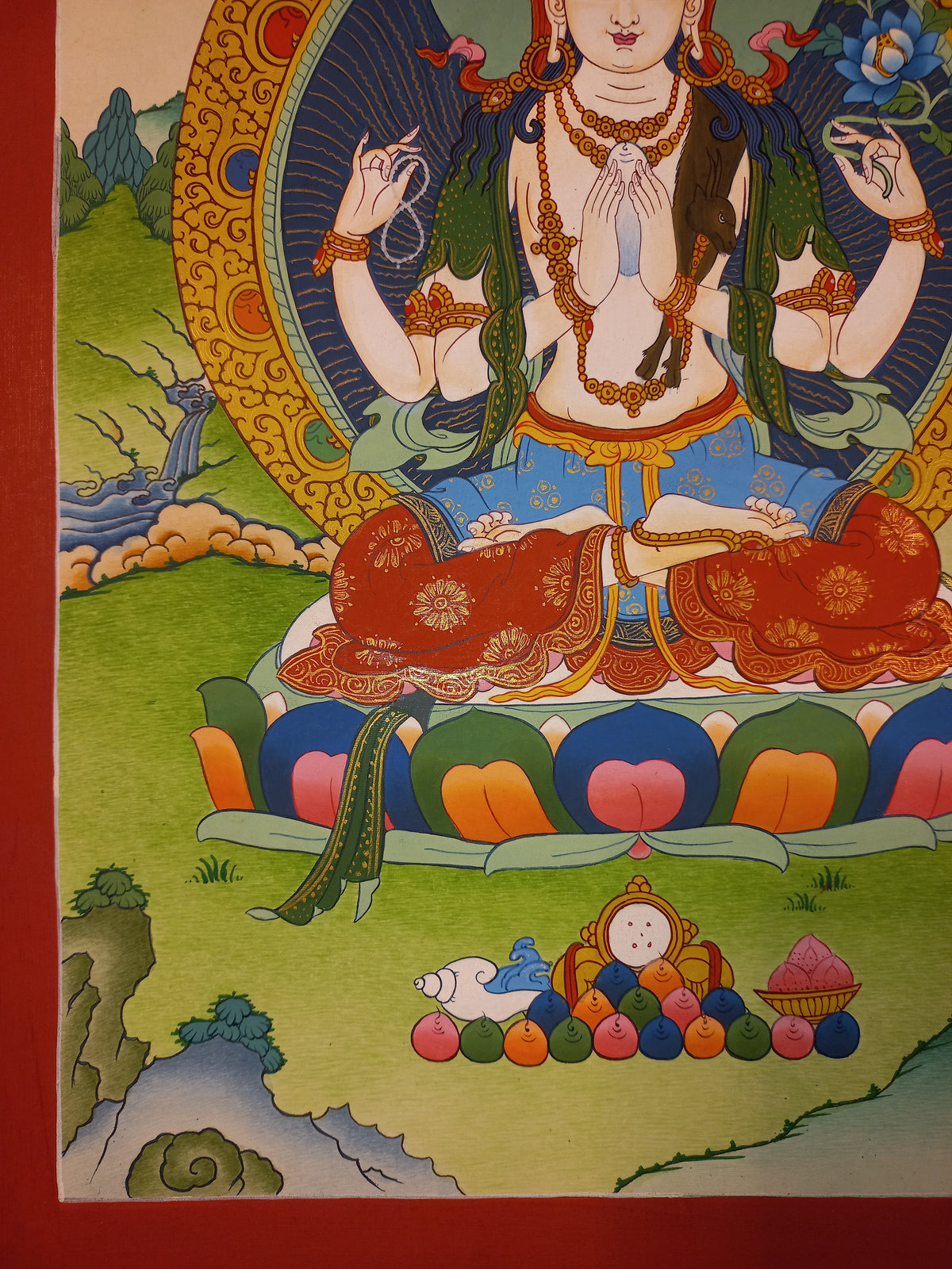 Chenrezig Thangka – Hand-Painted Tibetan Buddhist Art | Meditation & Protection Wall Decor