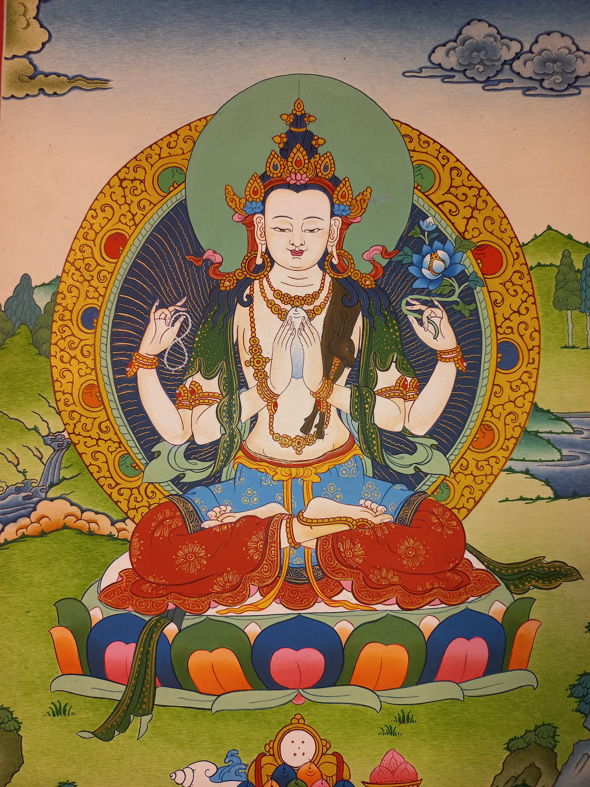 Chenrezig Thangka – Hand-Painted Tibetan Buddhist Art | Meditation & Protection Wall Decor