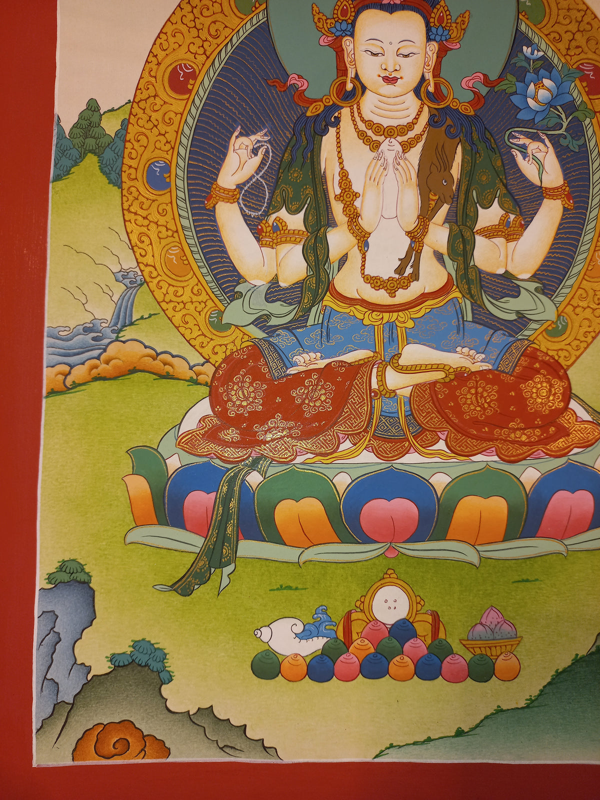 Chenrezig Thangka – Hand-Painted Tibetan Buddhist Art | Meditation & Protection Wall Decor