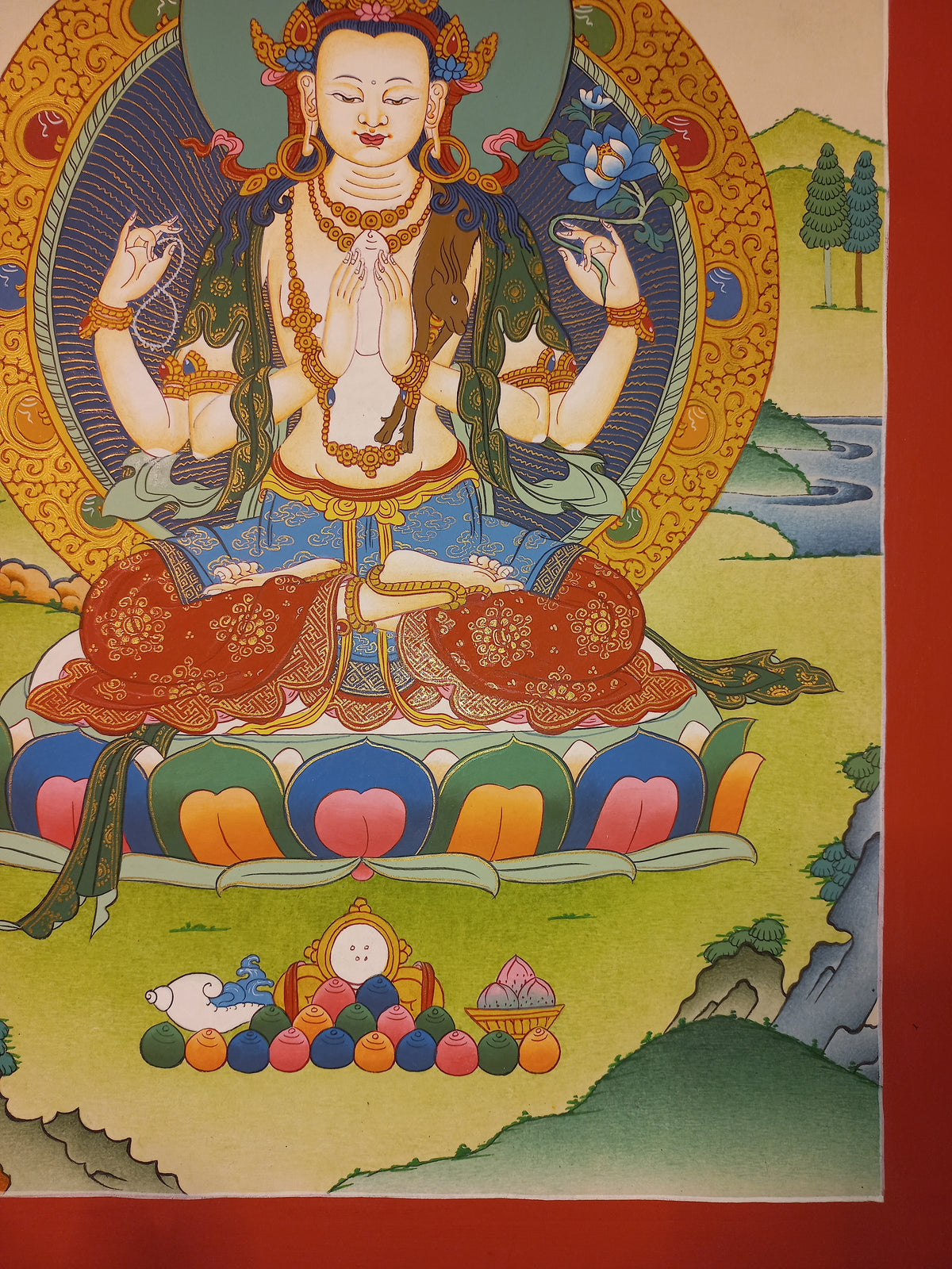 Chenrezig Thangka – Hand-Painted Tibetan Buddhist Art | Meditation & Protection Wall Decor