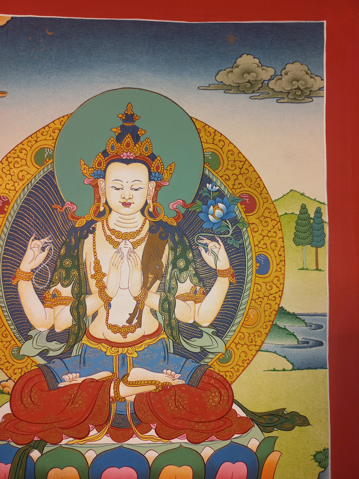 Chenrezig Thangka – Hand-Painted Tibetan Buddhist Art | Meditation & Protection Wall Decor