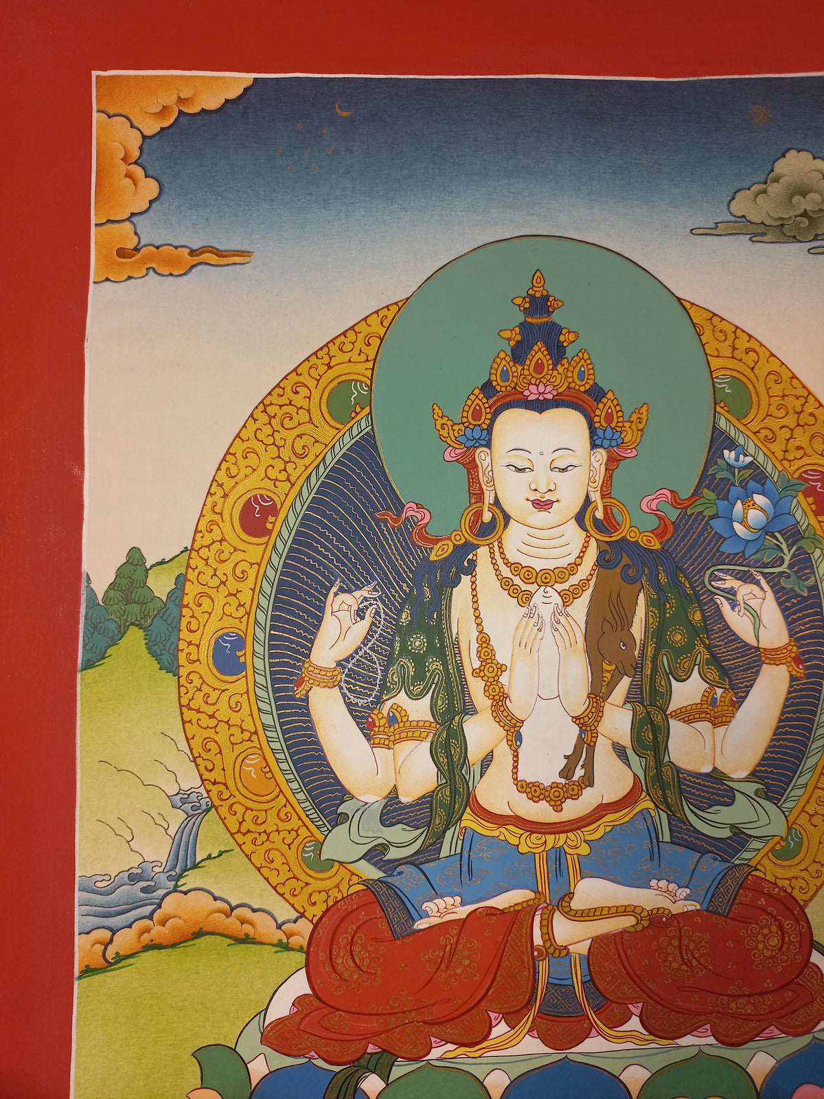 Chenrezig Thangka – Hand-Painted Tibetan Buddhist Art | Meditation & Protection Wall Decor