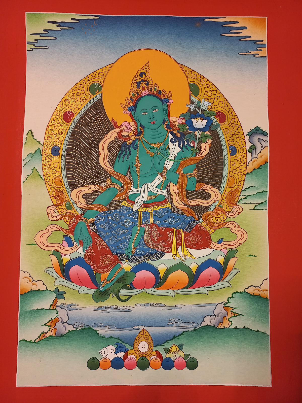 Green Tara Thangka – Hand-Painted Tibetan Buddhist Art | Meditation & Protection Wall Decor