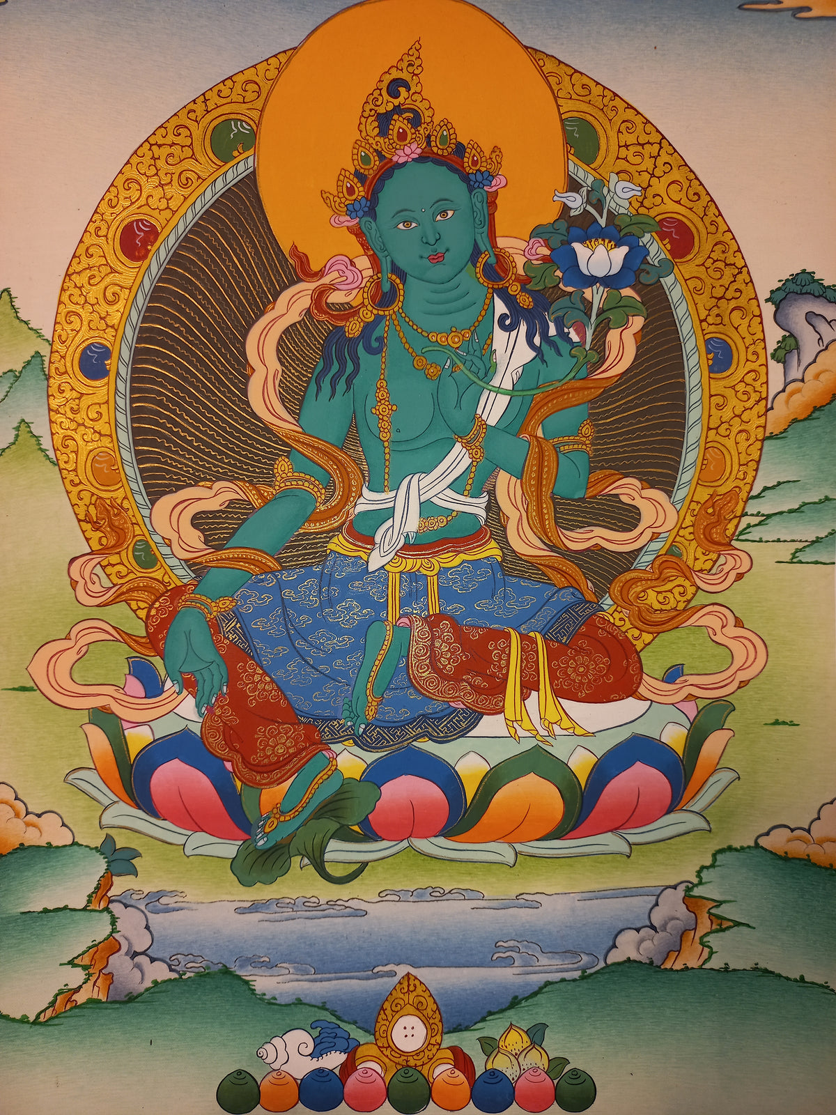 Green Tara Thangka – Hand-Painted Tibetan Buddhist Art | Meditation & Protection Wall Decor