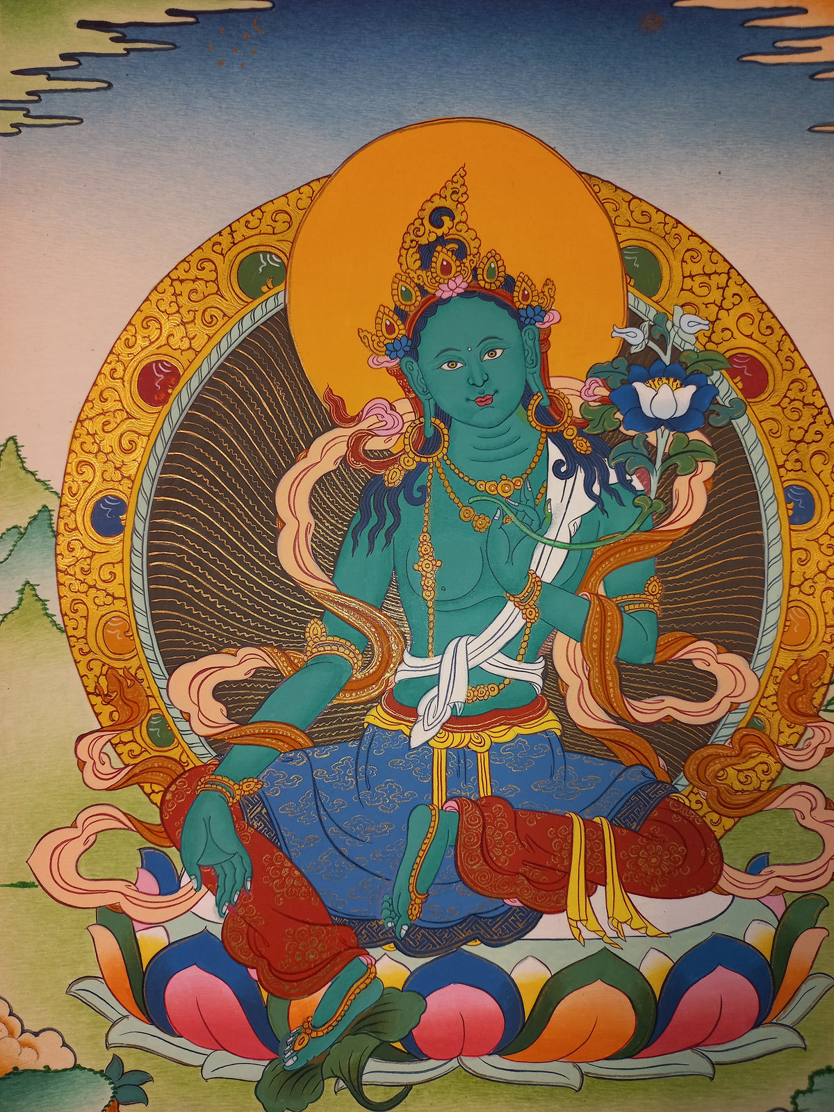 Green Tara Thangka – Hand-Painted Tibetan Buddhist Art | Meditation & Protection Wall Decor