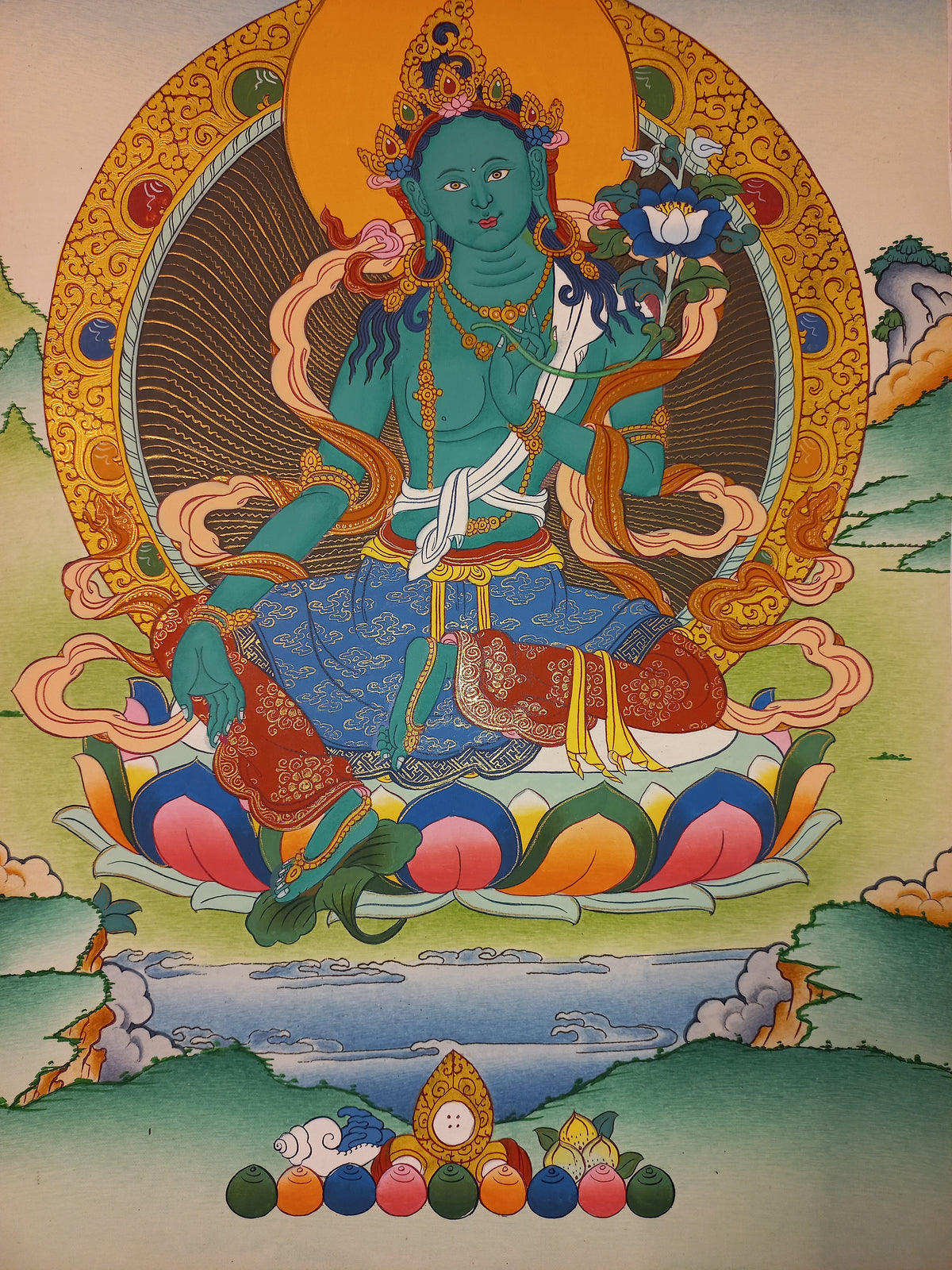 Green Tara Thangka – Hand-Painted Tibetan Buddhist Art | Meditation & Protection Wall Decor