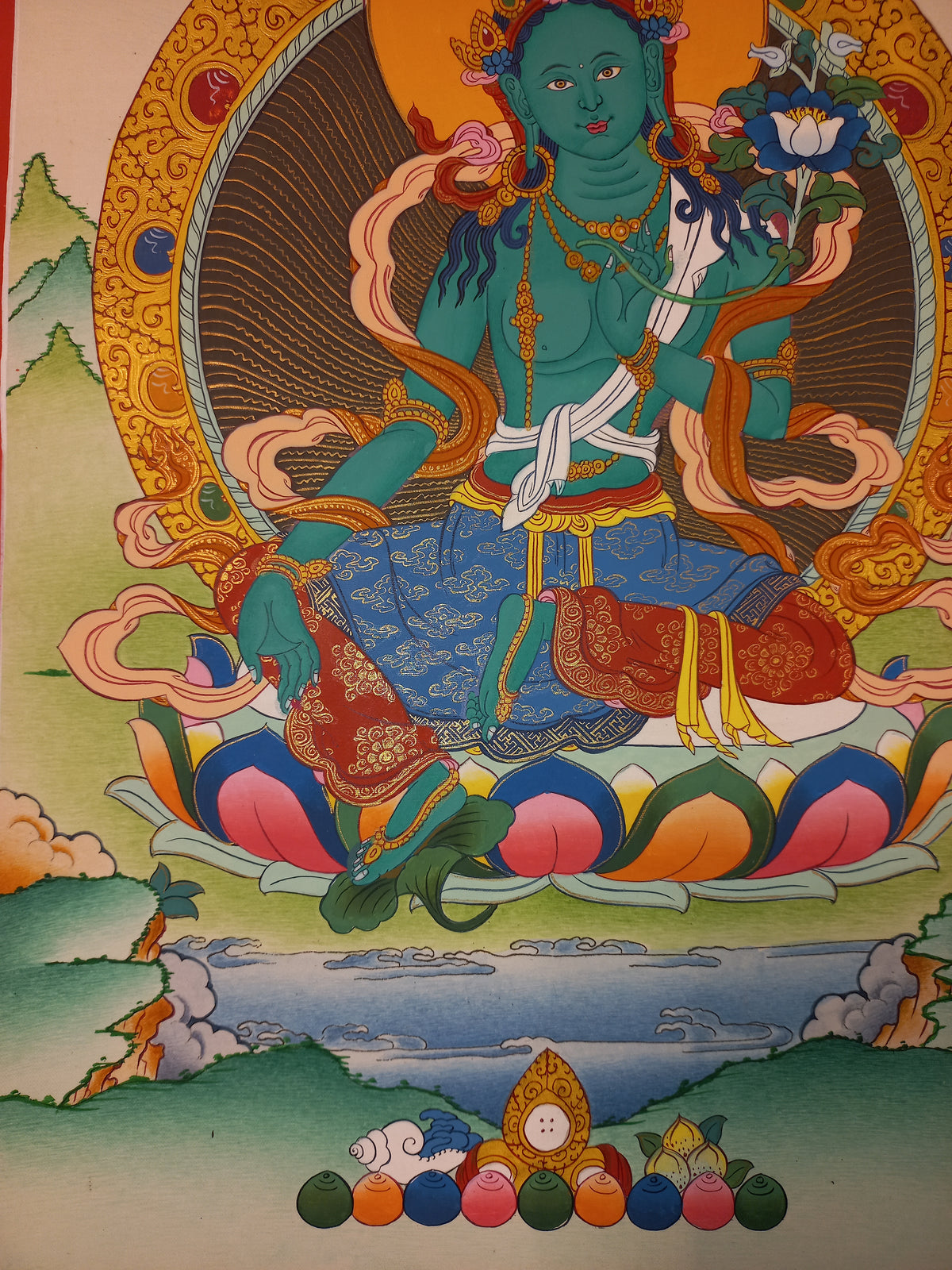 Green Tara Thangka – Hand-Painted Tibetan Buddhist Art | Meditation & Protection Wall Decor