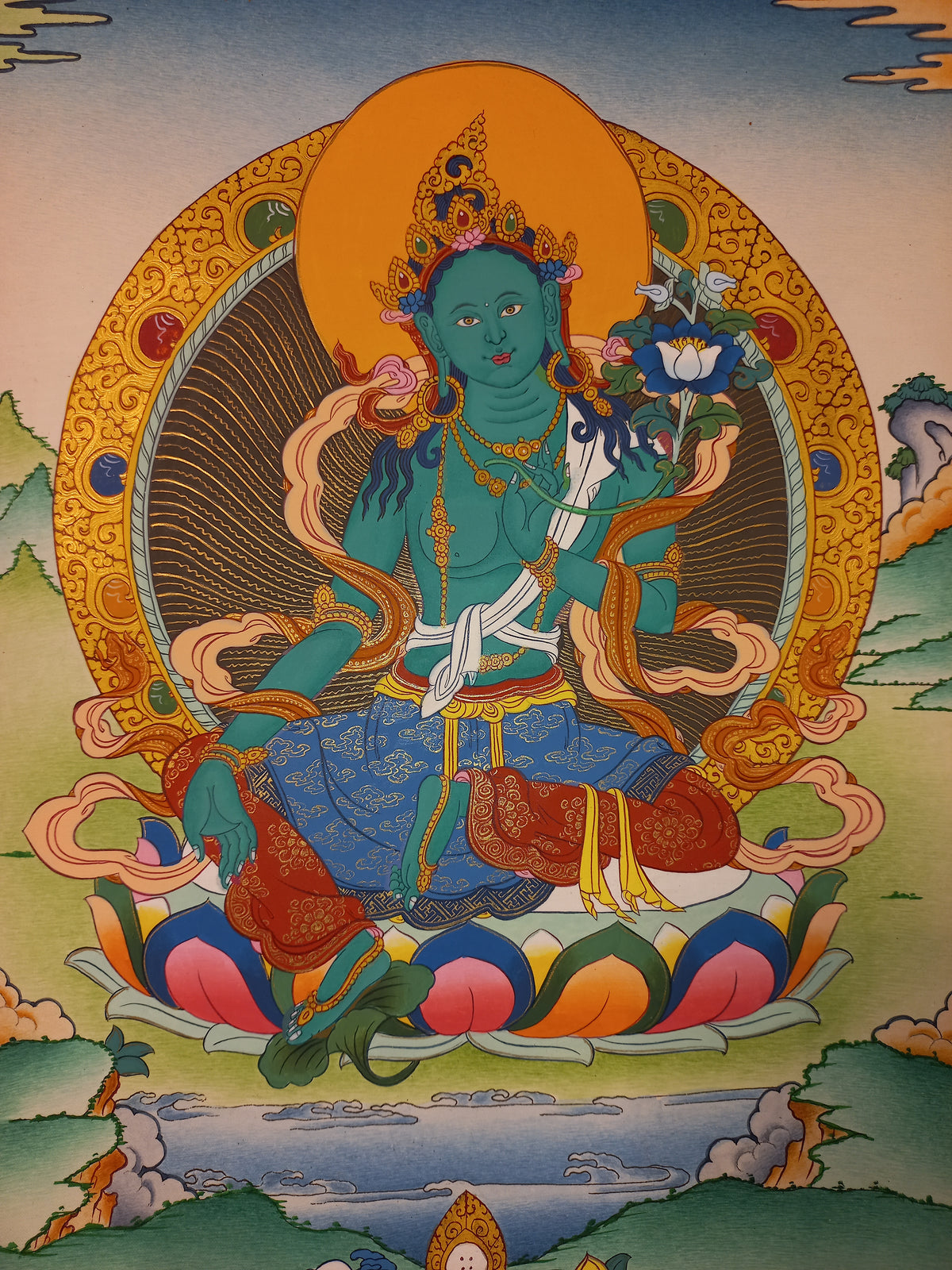 Green Tara Thangka – Hand-Painted Tibetan Buddhist Art | Meditation & Protection Wall Decor