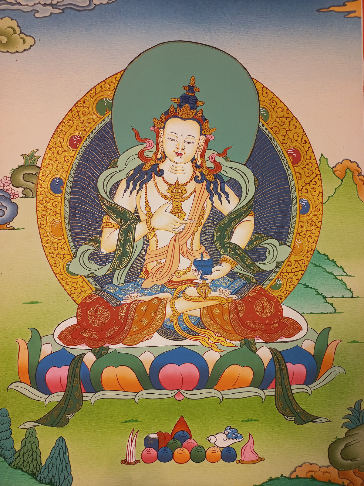 Vajrasattva Thangka – Hand-Painted Tibetan Buddhist Art | Meditation & Protection Wall Decor