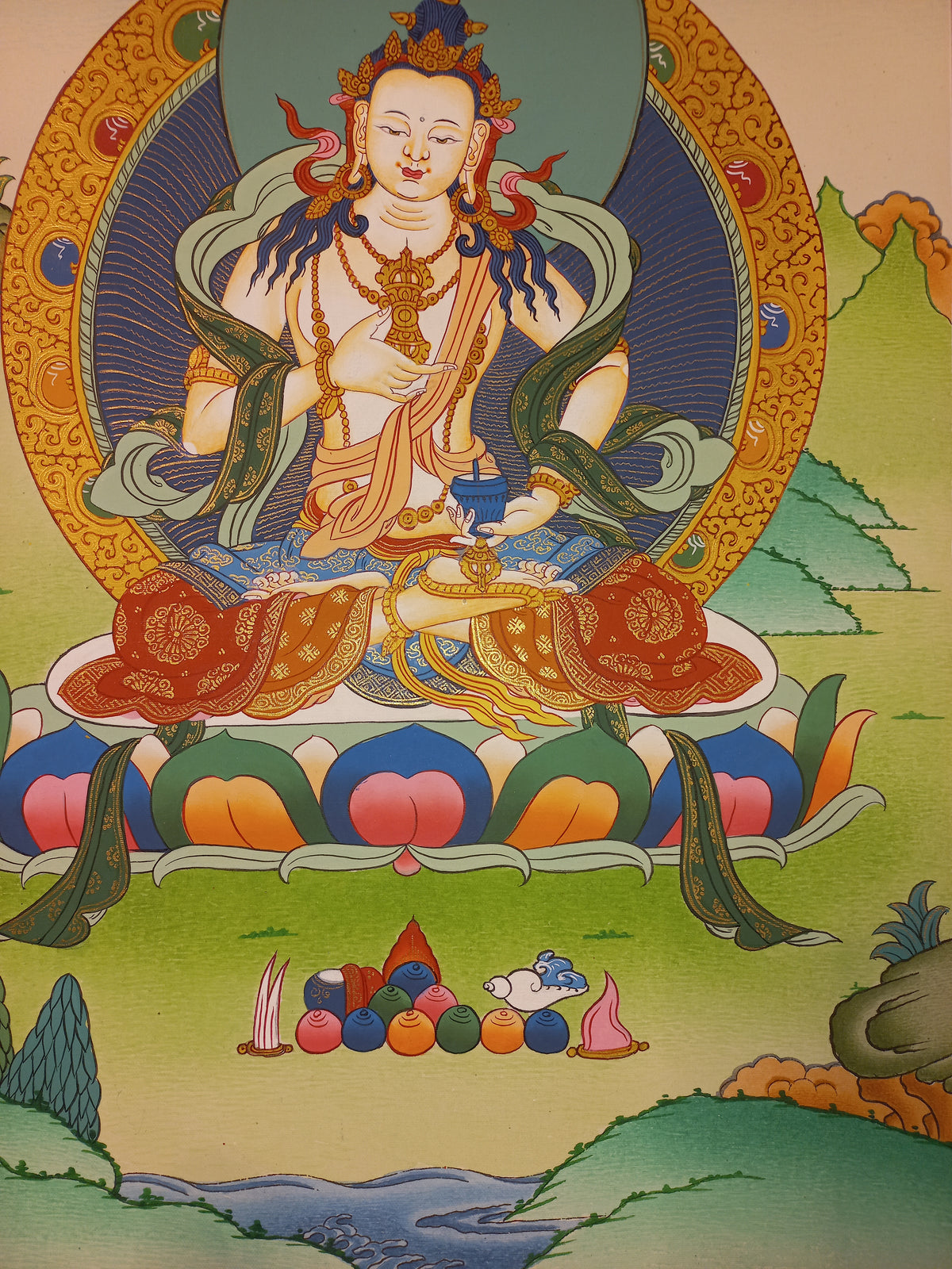 Vajrasattva Thangka – Hand-Painted Tibetan Buddhist Art | Meditation & Protection Wall Decor