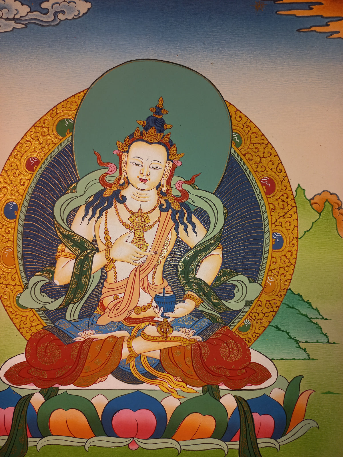 Vajrasattva Thangka – Hand-Painted Tibetan Buddhist Art | Meditation & Protection Wall Decor