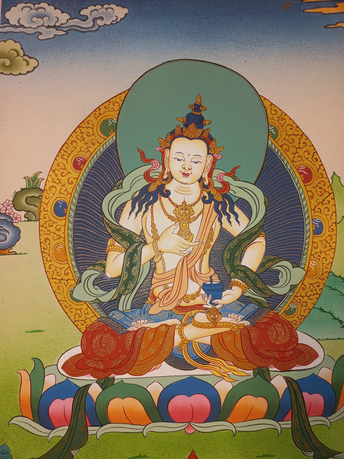 Vajrasattva Thangka – Hand-Painted Tibetan Buddhist Art | Meditation & Protection Wall Decor