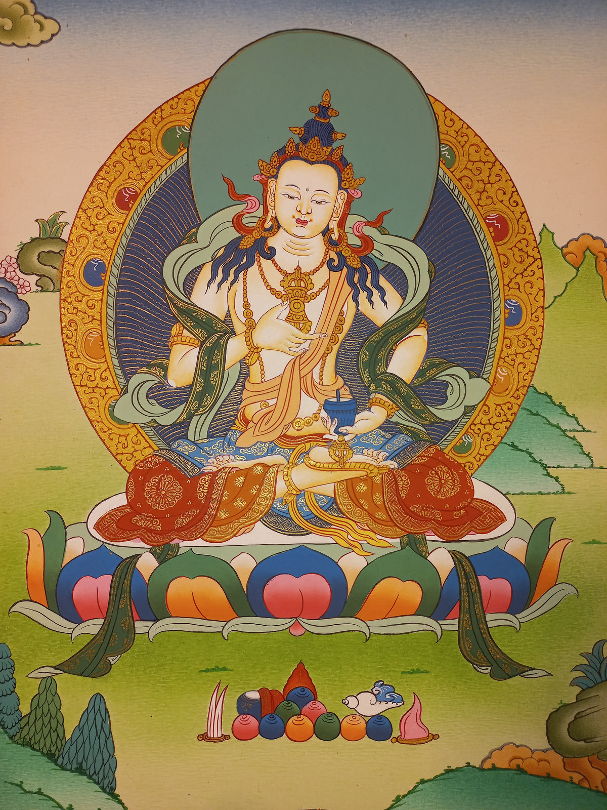 Vajrasattva Thangka – Hand-Painted Tibetan Buddhist Art | Meditation & Protection Wall Decor