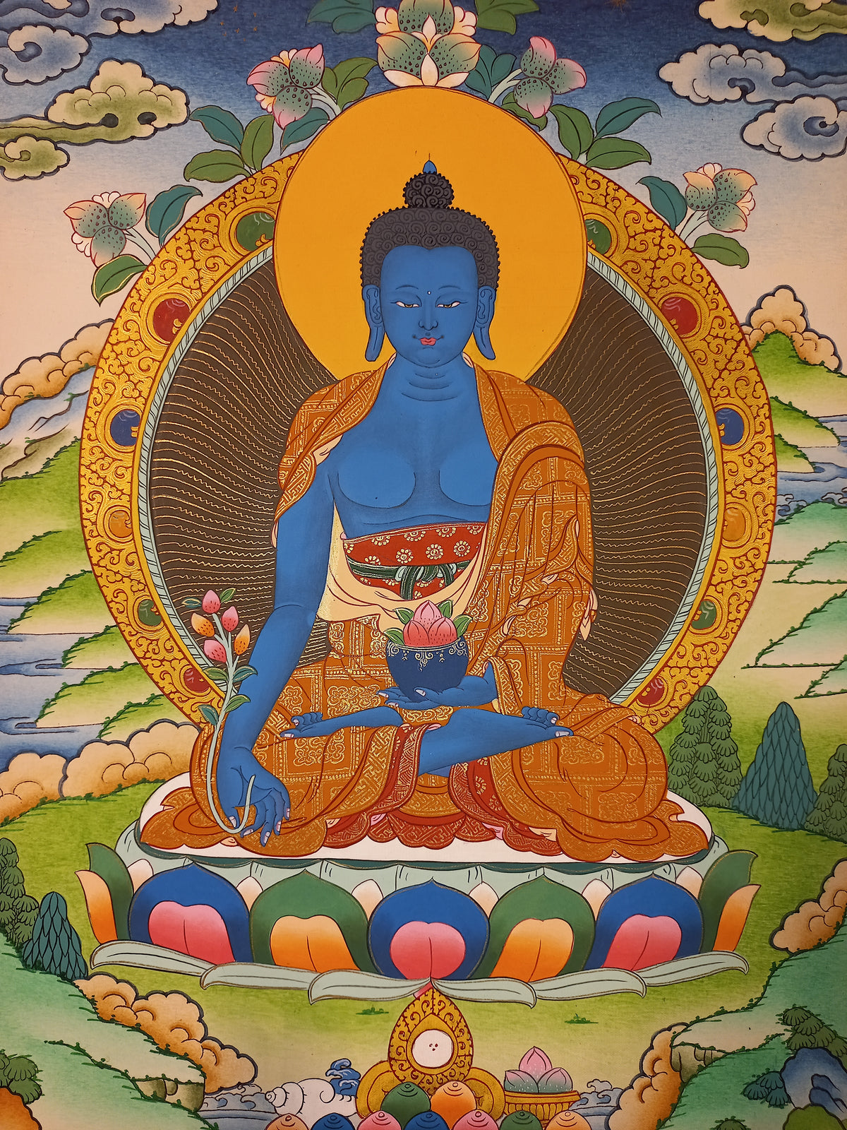 Medicine Buddha Thangka – Hand-Painted Tibetan Buddhist Art | Healing, Compassion & Meditation Wall Decor