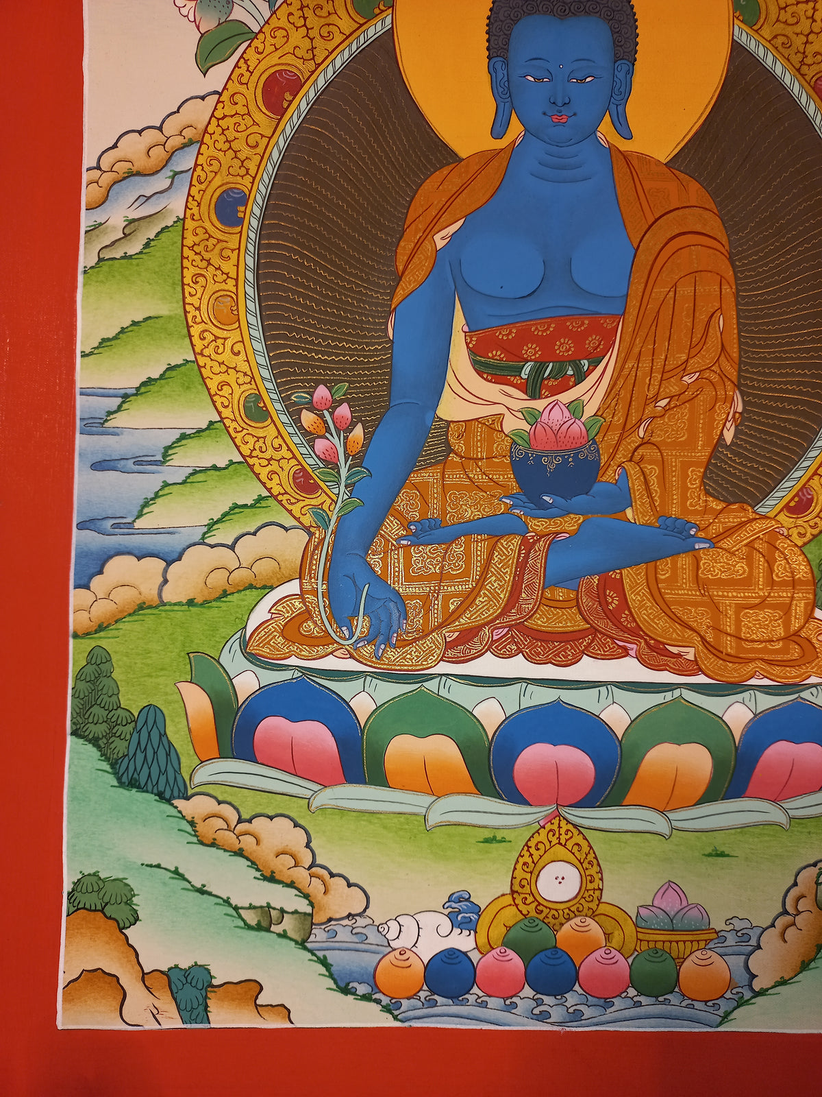 Medicine Buddha Thangka – Hand-Painted Tibetan Buddhist Art | Healing, Compassion & Meditation Wall Decor