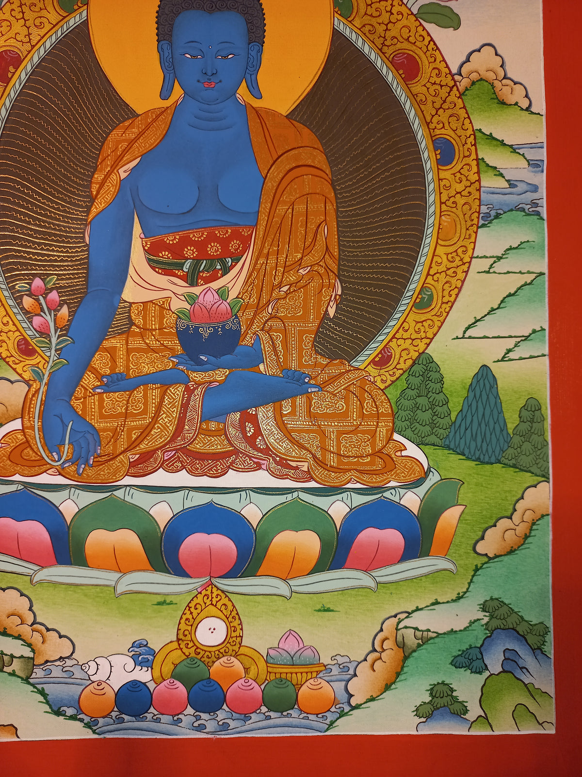 Medicine Buddha Thangka – Hand-Painted Tibetan Buddhist Art | Healing, Compassion & Meditation Wall Decor