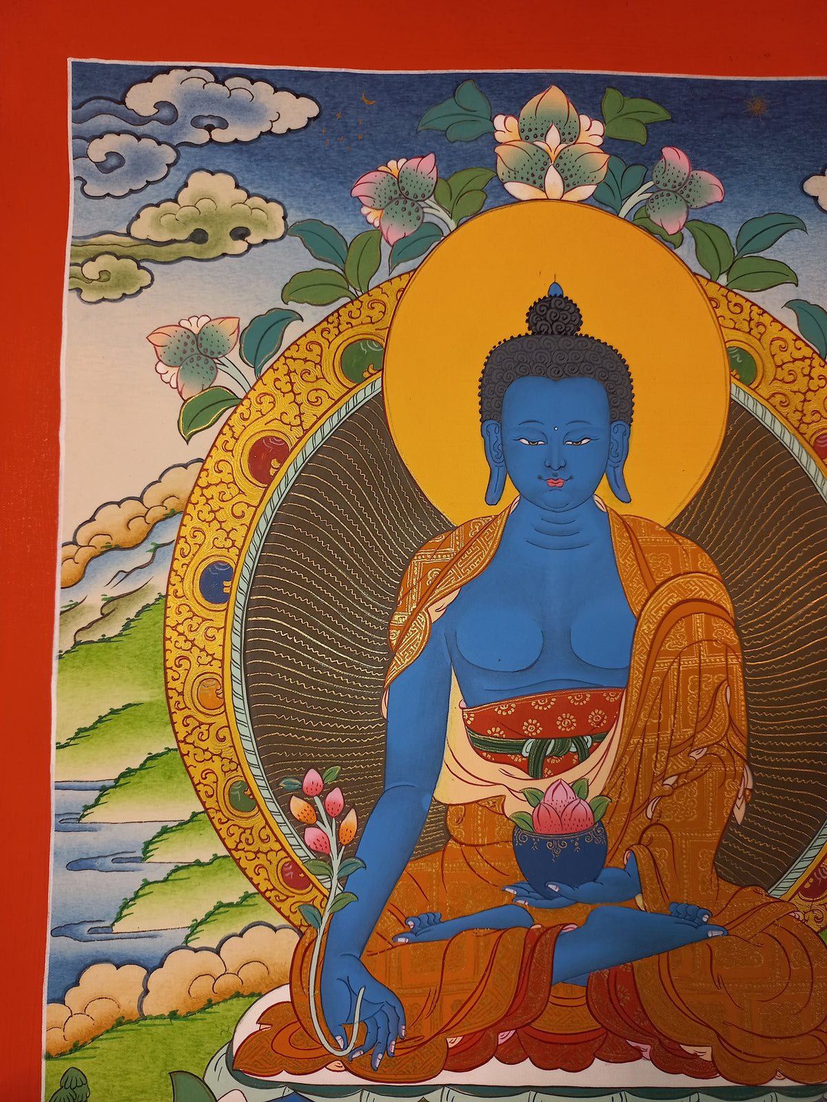 Medicine Buddha Thangka – Hand-Painted Tibetan Buddhist Art | Healing, Compassion & Meditation Wall Decor