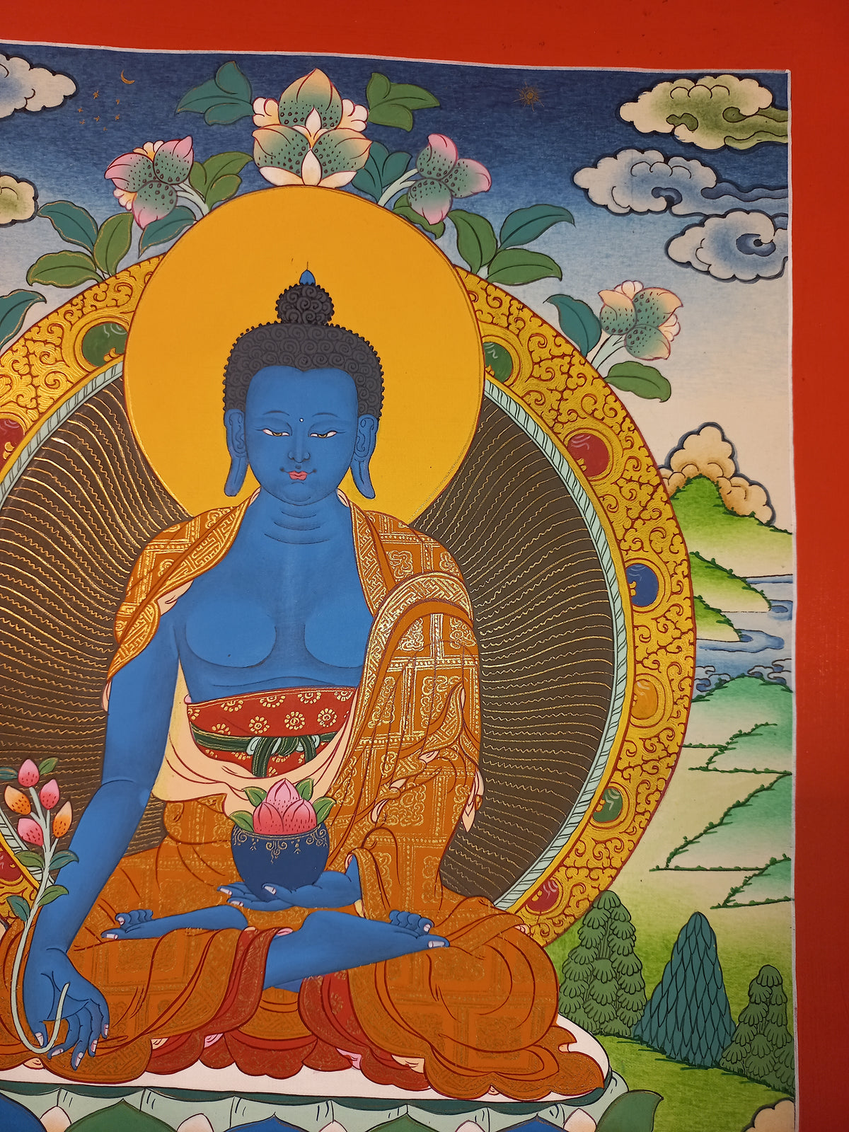 Medicine Buddha Thangka – Hand-Painted Tibetan Buddhist Art | Healing, Compassion & Meditation Wall Decor