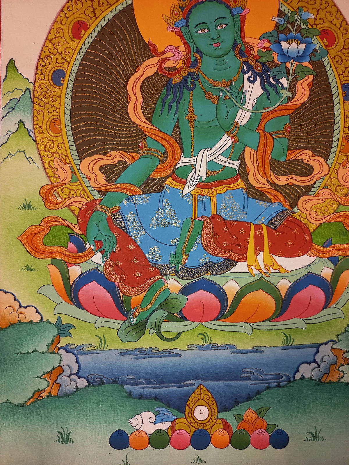 Green Tara Thangka – Hand-Painted Tibetan Buddhist Art | Meditation & Protection Wall Decor