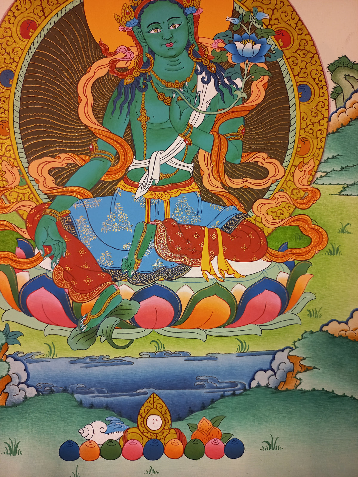 Green Tara Thangka – Hand-Painted Tibetan Buddhist Art | Meditation & Protection Wall Decor