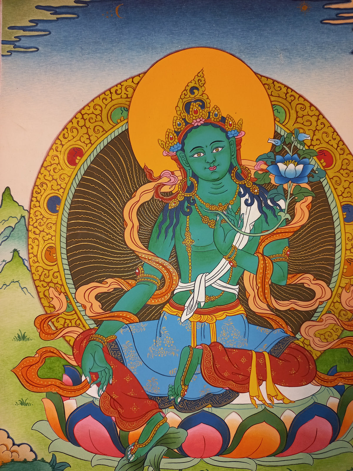 Green Tara Thangka – Hand-Painted Tibetan Buddhist Art | Meditation & Protection Wall Decor