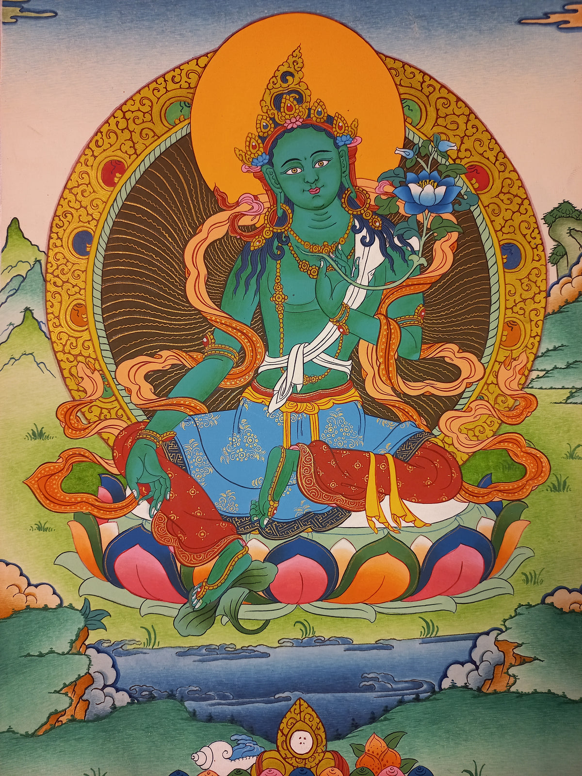 Green Tara Thangka – Hand-Painted Tibetan Buddhist Art | Meditation & Protection Wall Decor
