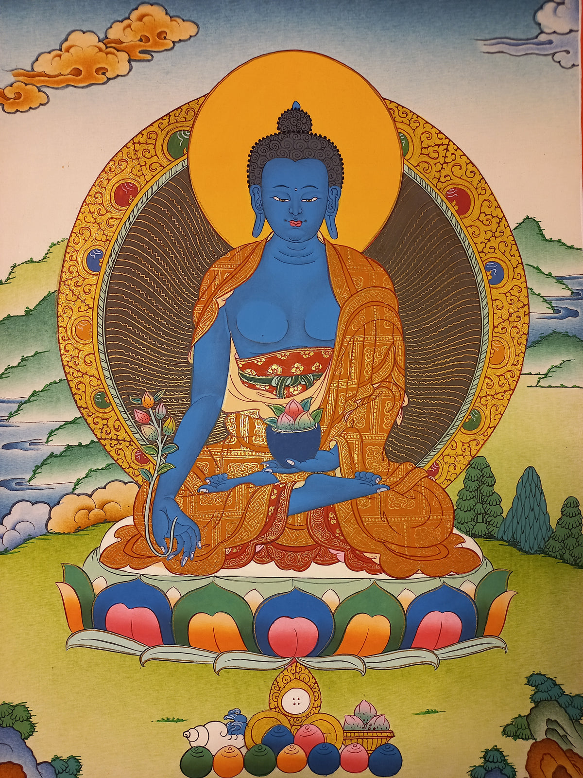 Medicine Buddha Thangka – Hand-Painted Tibetan Buddhist Art | Healing, Compassion & Meditation Wall Decor