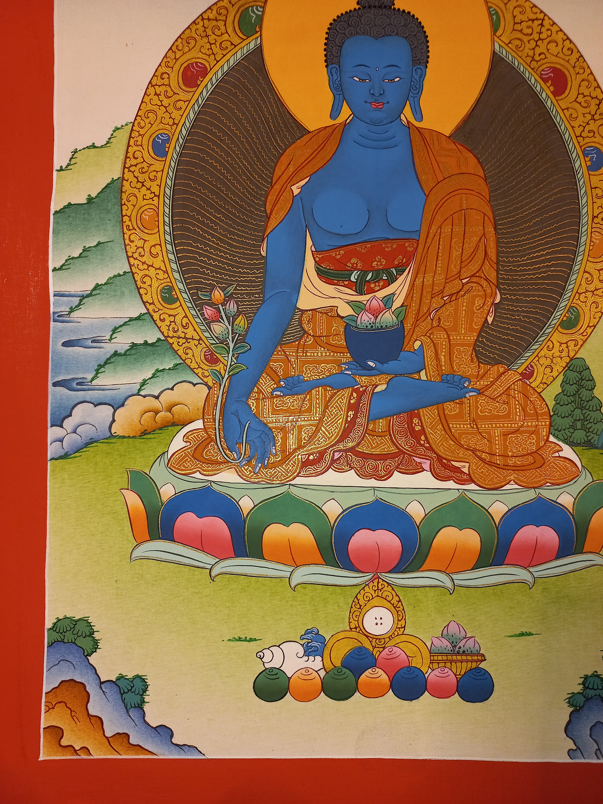 Medicine Buddha Thangka – Hand-Painted Tibetan Buddhist Art | Healing, Compassion & Meditation Wall Decor