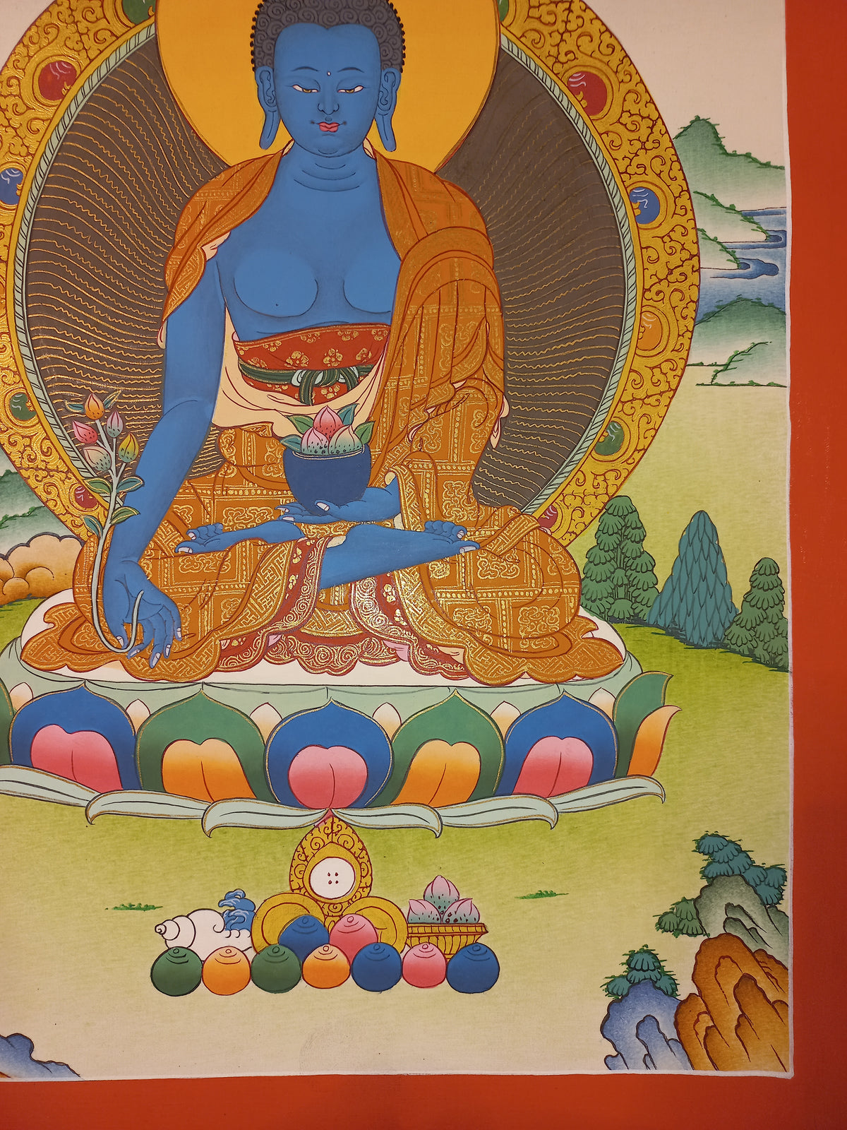 Medicine Buddha Thangka – Hand-Painted Tibetan Buddhist Art | Healing, Compassion & Meditation Wall Decor