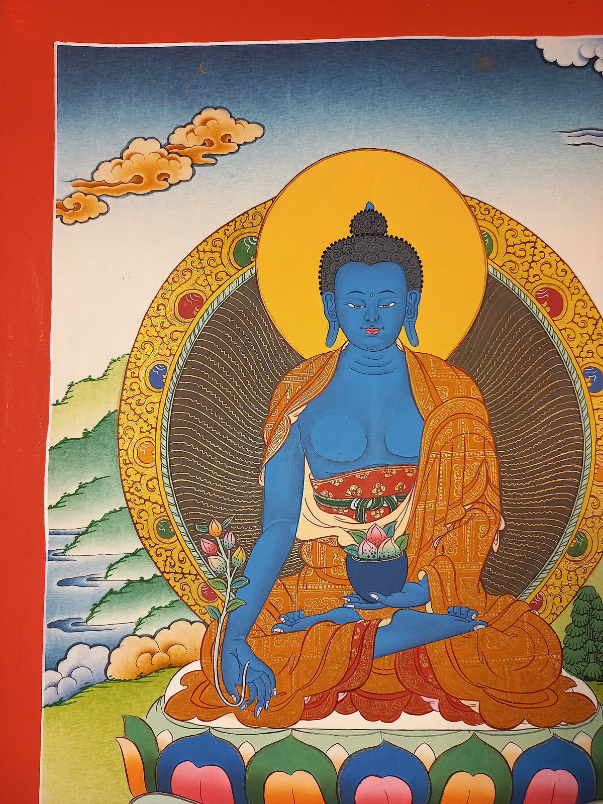 Medicine Buddha Thangka – Hand-Painted Tibetan Buddhist Art | Healing, Compassion & Meditation Wall Decor