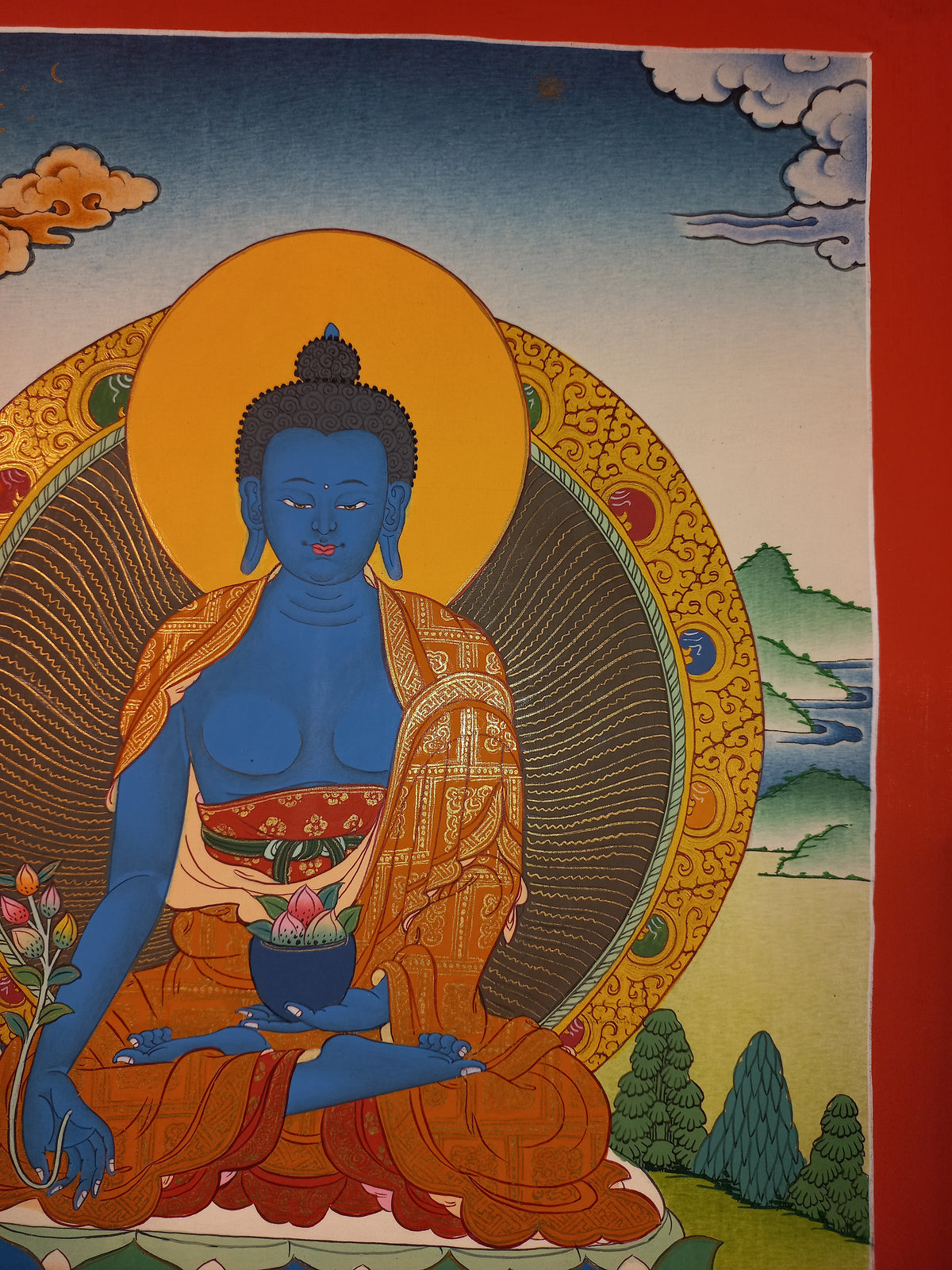 Medicine Buddha Thangka – Hand-Painted Tibetan Buddhist Art | Healing, Compassion & Meditation Wall Decor