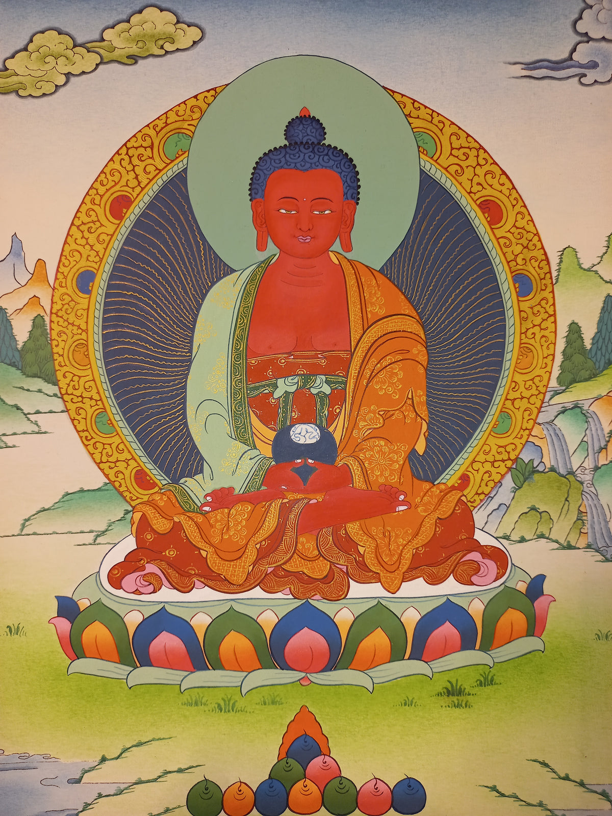 Amitabha Buddha Thangka Hand-Painted Tibetan Buddhist Art | Compassion, Pure Land & Meditation Wall Decor