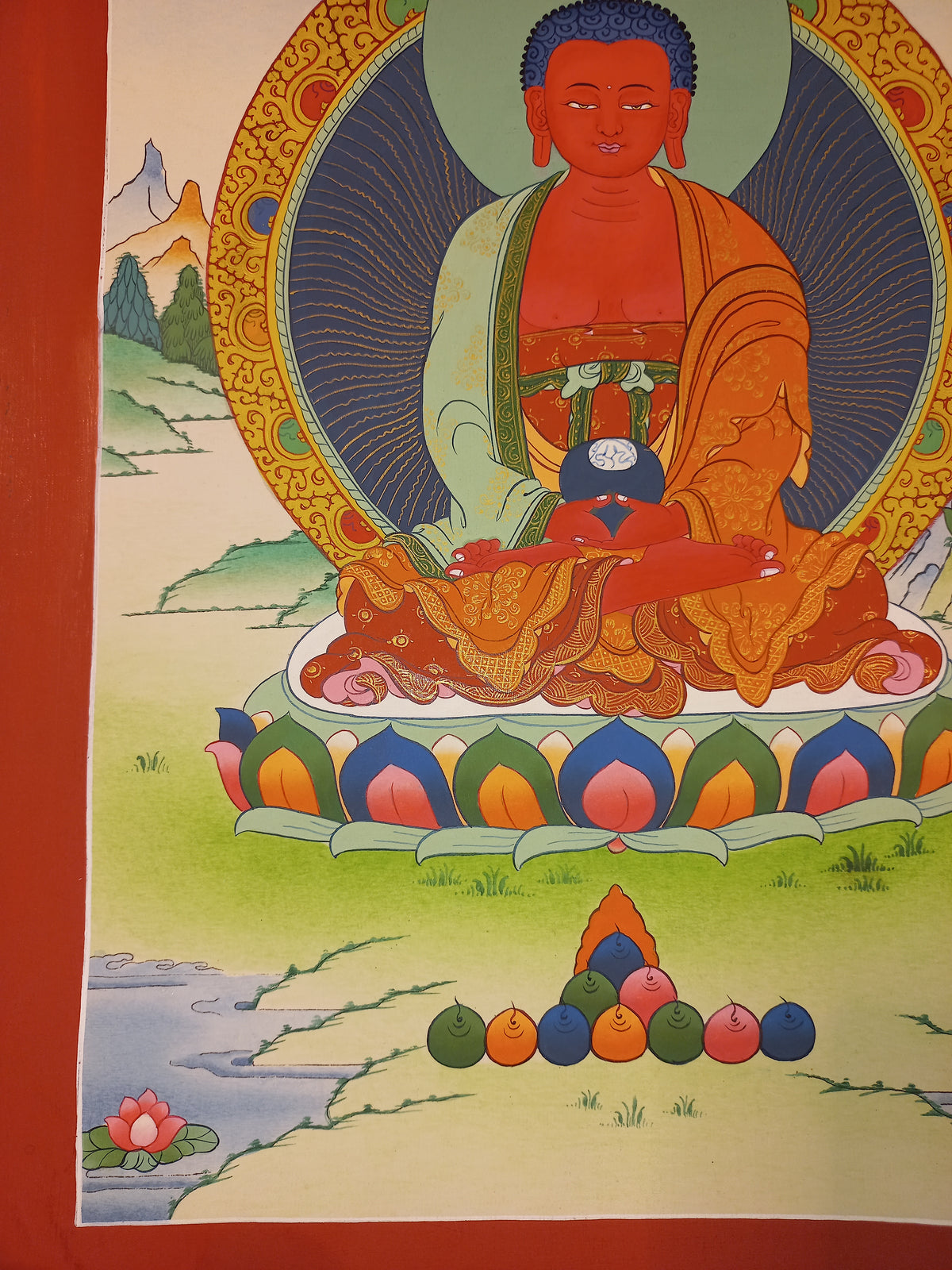 Amitabha Buddha Thangka Hand-Painted Tibetan Buddhist Art | Compassion, Pure Land & Meditation Wall Decor