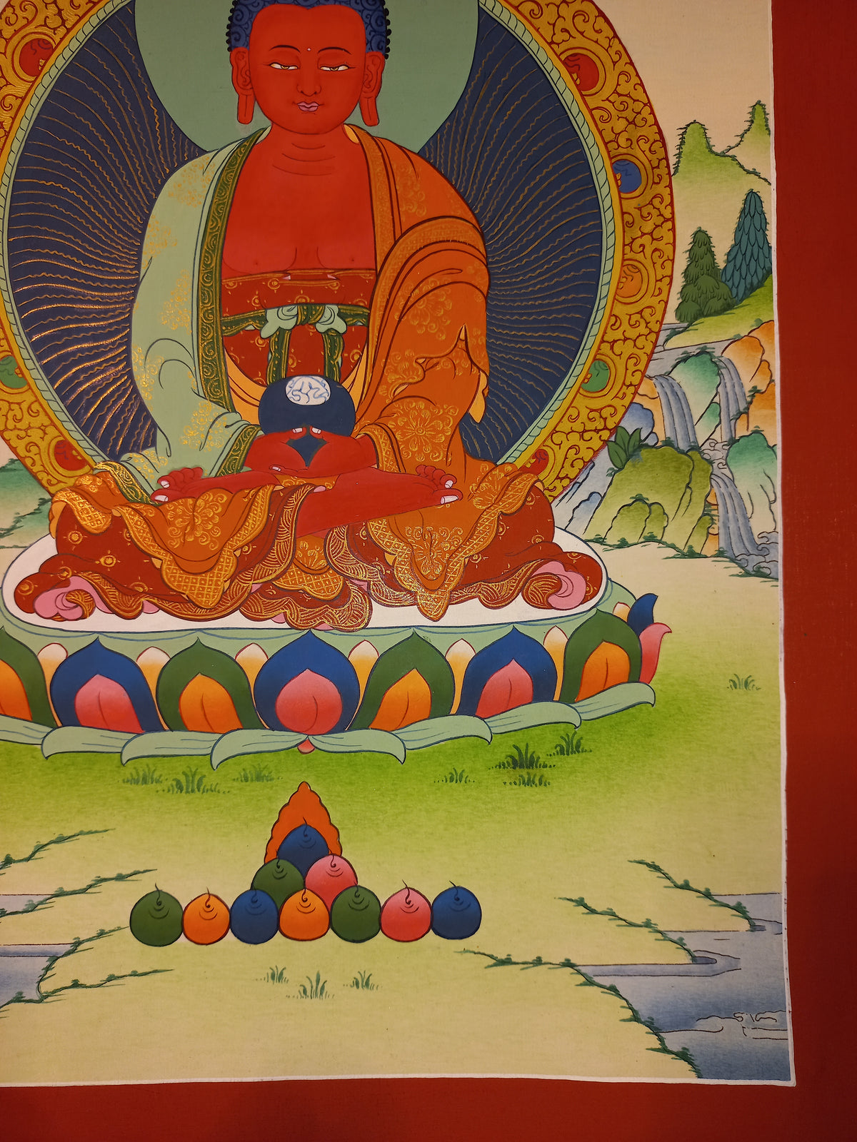 Amitabha Buddha Thangka Hand-Painted Tibetan Buddhist Art | Compassion, Pure Land & Meditation Wall Decor