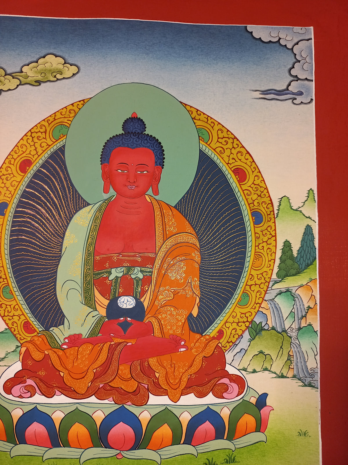 Amitabha Buddha Thangka Hand-Painted Tibetan Buddhist Art | Compassion, Pure Land & Meditation Wall Decor