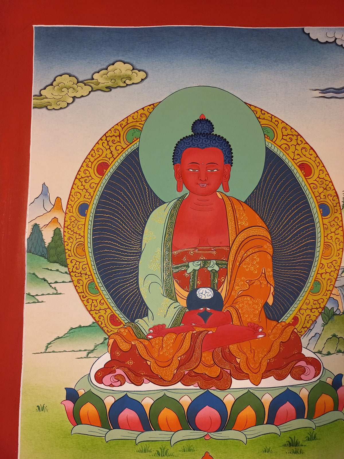 Amitabha Buddha Thangka Hand-Painted Tibetan Buddhist Art | Compassion, Pure Land & Meditation Wall Decor