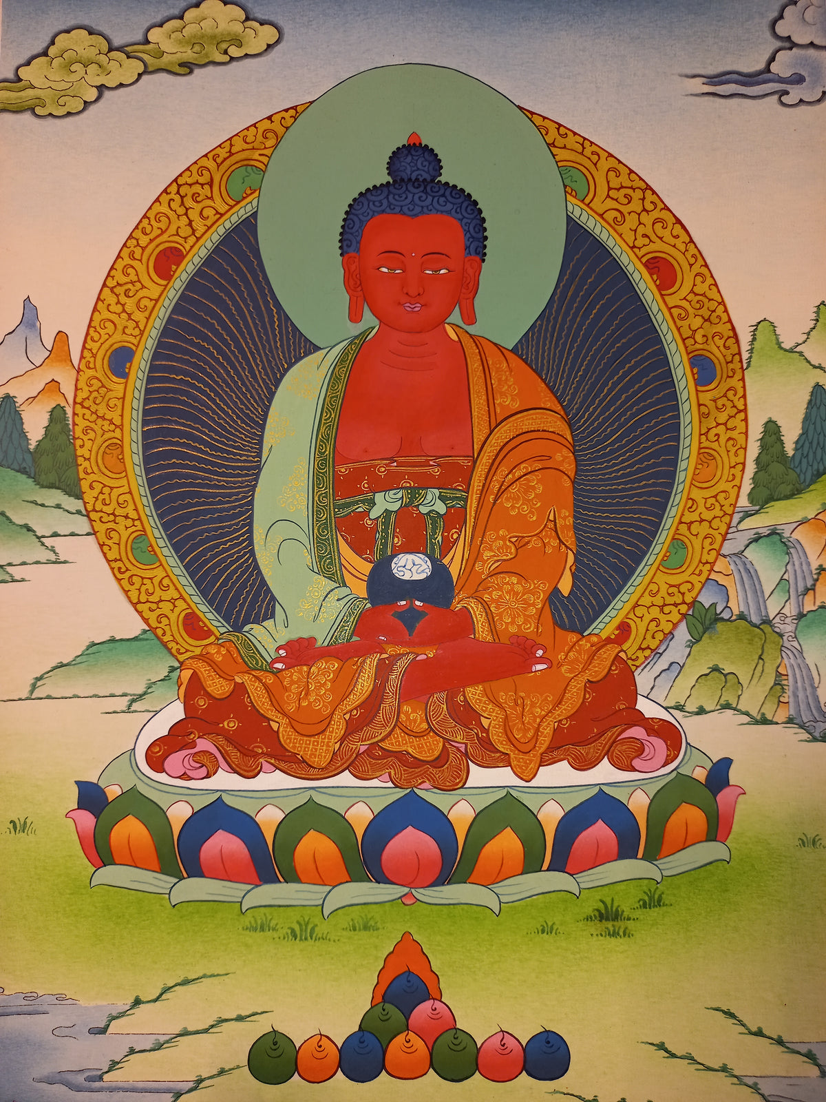 Amitabha Buddha Thangka Hand-Painted Tibetan Buddhist Art | Compassion, Pure Land & Meditation Wall Decor