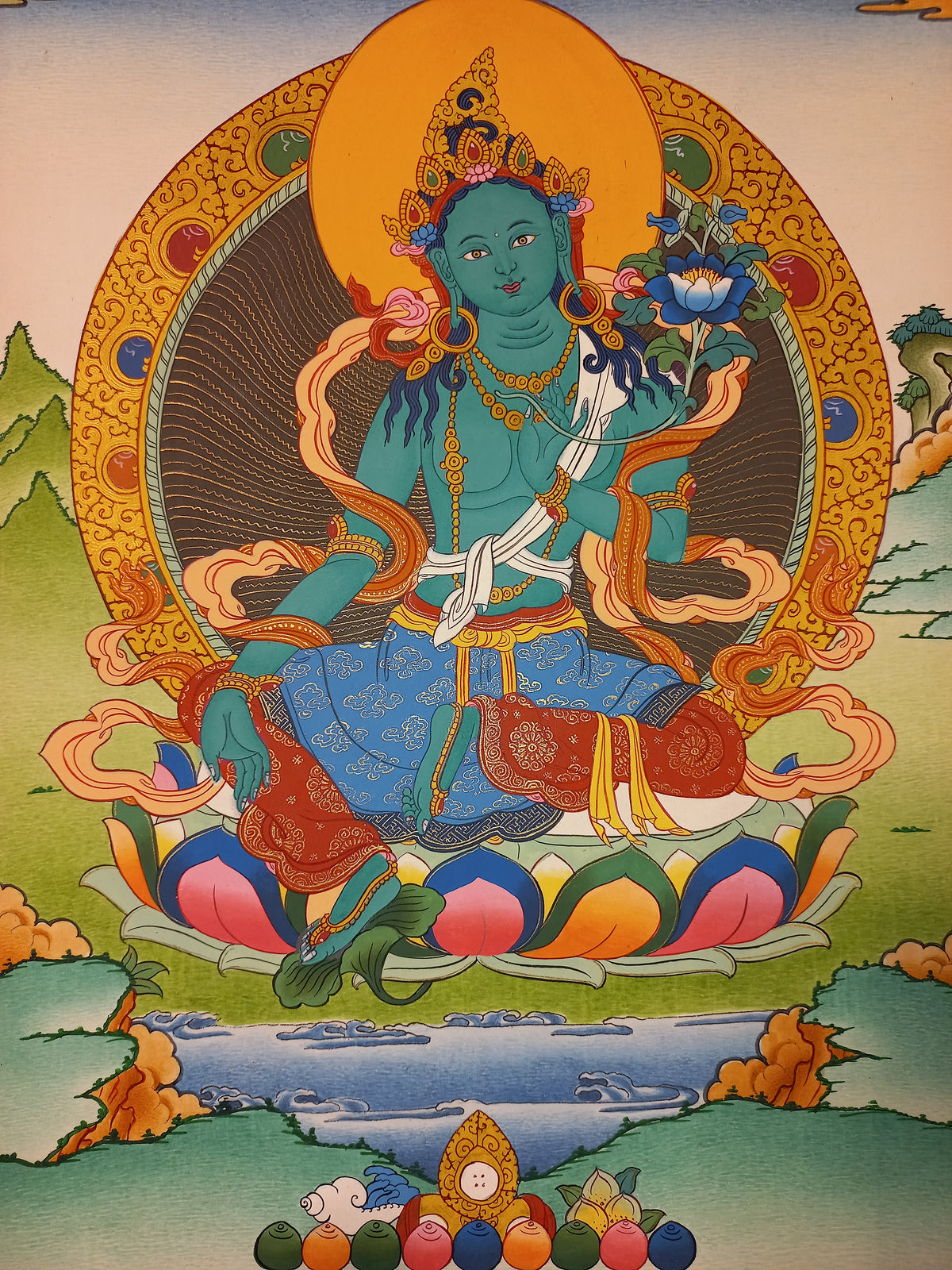 Green Tara Thangka – Hand-Painted Tibetan Buddhist Art | Meditation & Protection Wall Decor