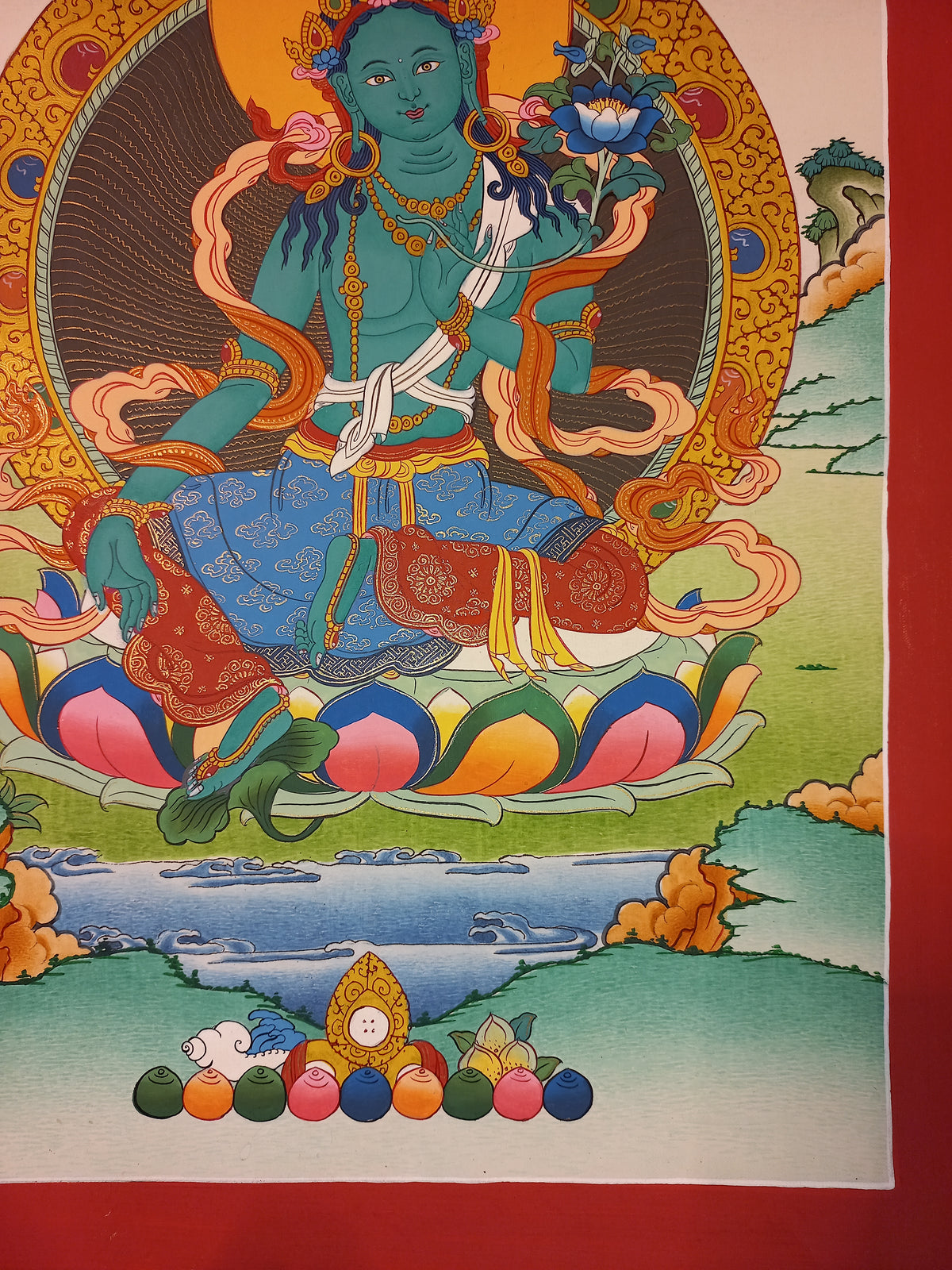 Green Tara Thangka – Hand-Painted Tibetan Buddhist Art | Meditation & Protection Wall Decor