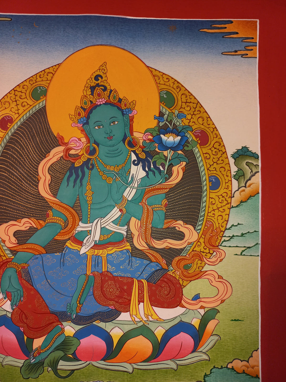 Green Tara Thangka – Hand-Painted Tibetan Buddhist Art | Meditation & Protection Wall Decor