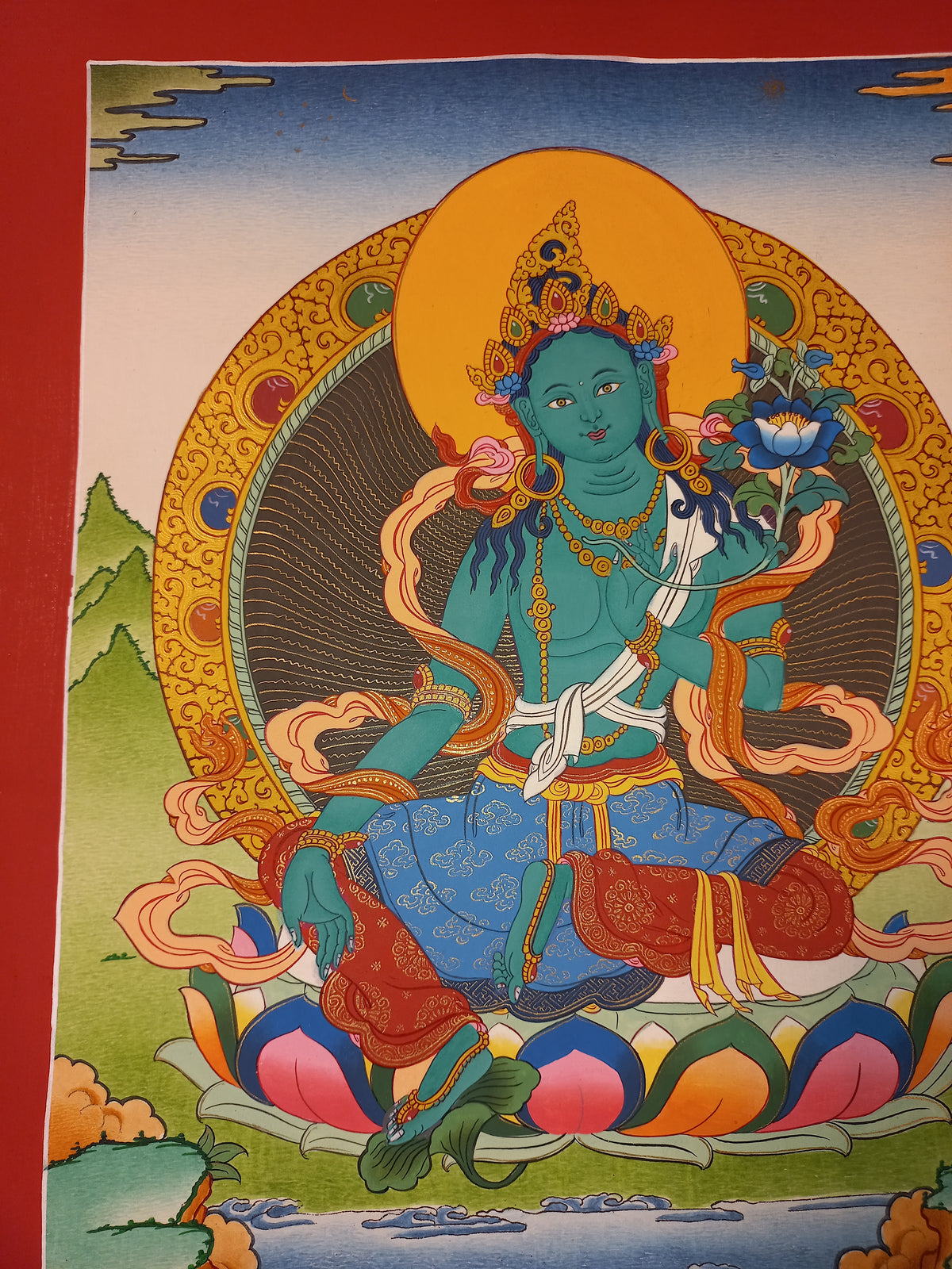 Green Tara Thangka – Hand-Painted Tibetan Buddhist Art | Meditation & Protection Wall Decor