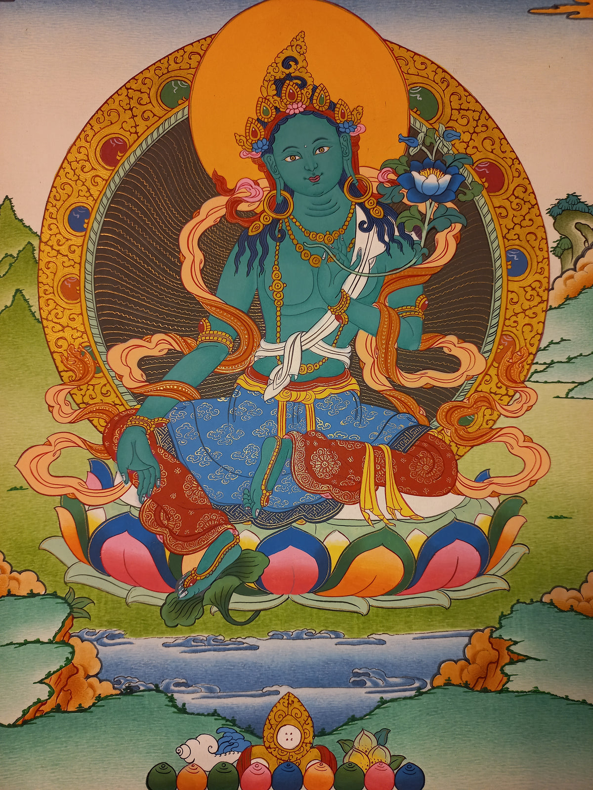 Green Tara Thangka – Hand-Painted Tibetan Buddhist Art | Meditation & Protection Wall Decor