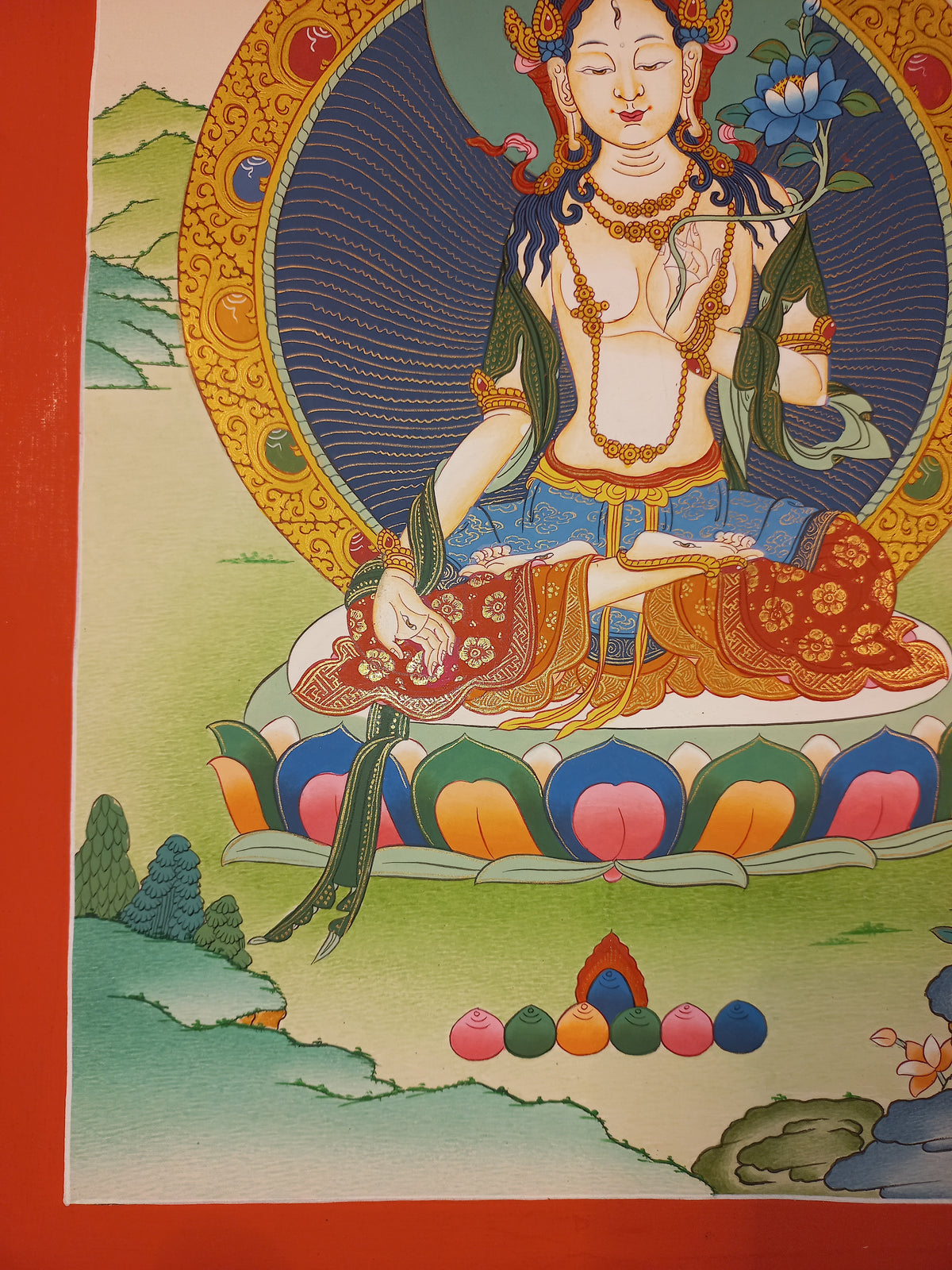 White Tara Thangka – Hand-Painted Tibetan Buddhist Art | Compassion, Longevity & Peace Wall Decor