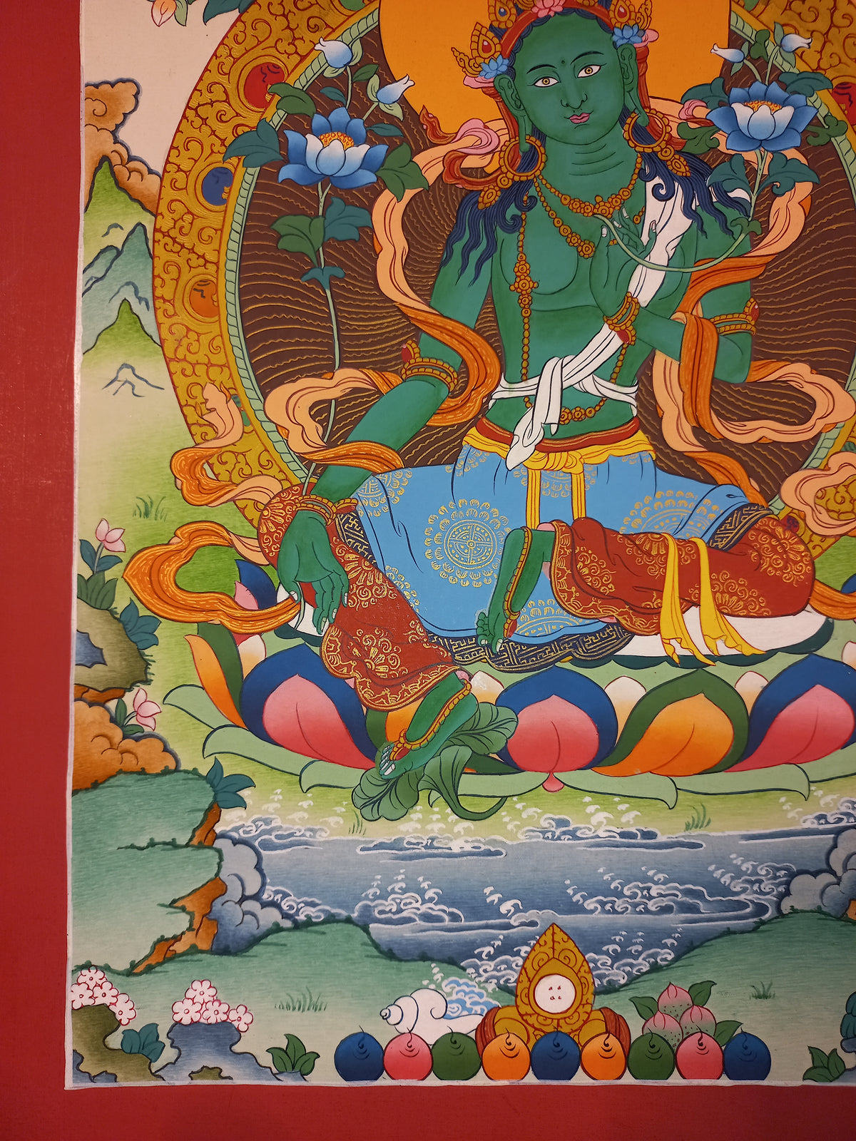 Green Tara Thangka – Hand-Painted Tibetan Buddhist Art | Meditation & Protection Wall Decor